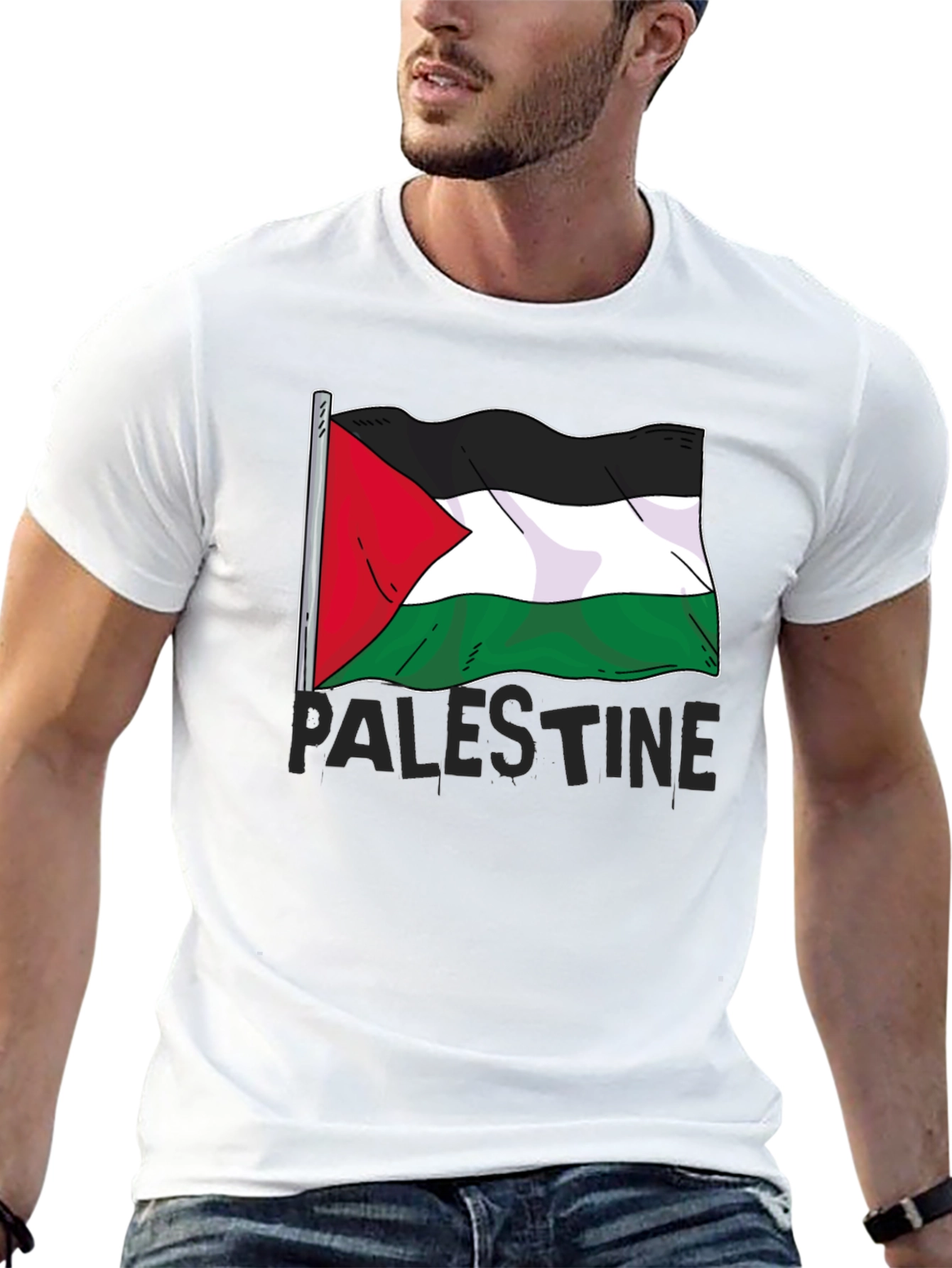Palestine Flag Graphic Tee - Mens Black T-Shirt