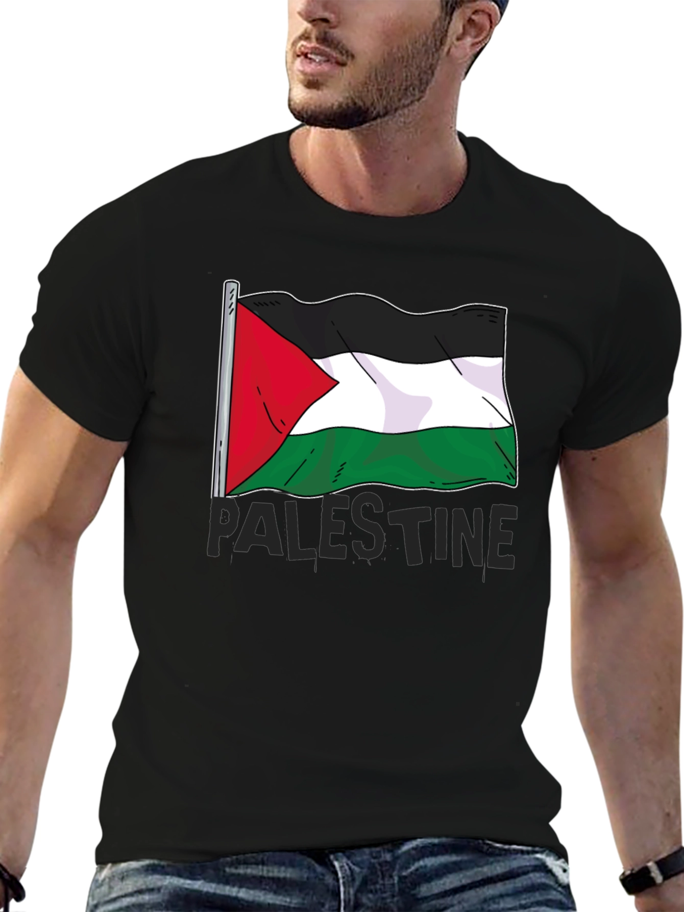 Palestine Flag Graphic Tee - Mens Black T-Shirt