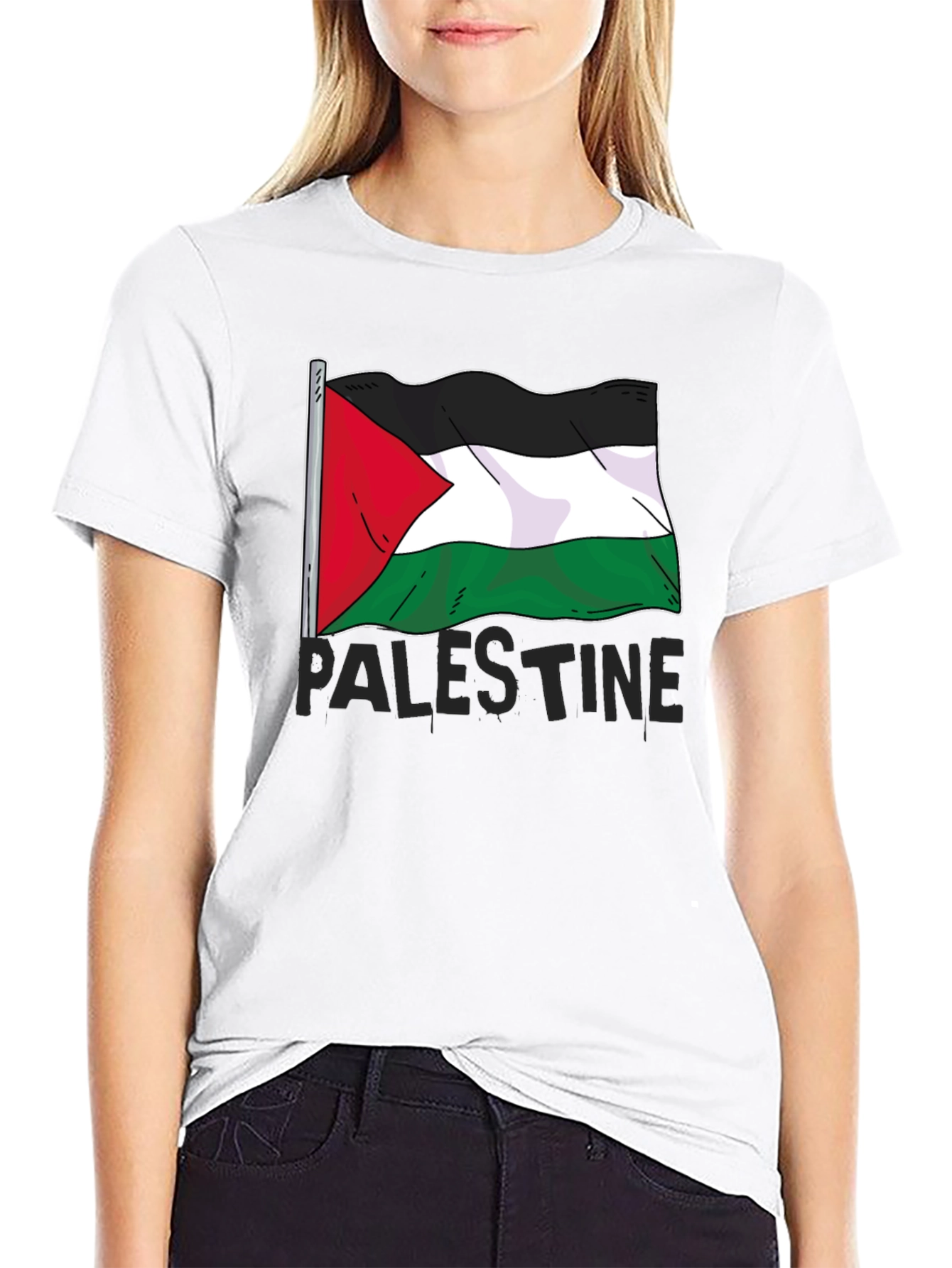 Palestine Flag Graphic Tee - Mens Black T-Shirt