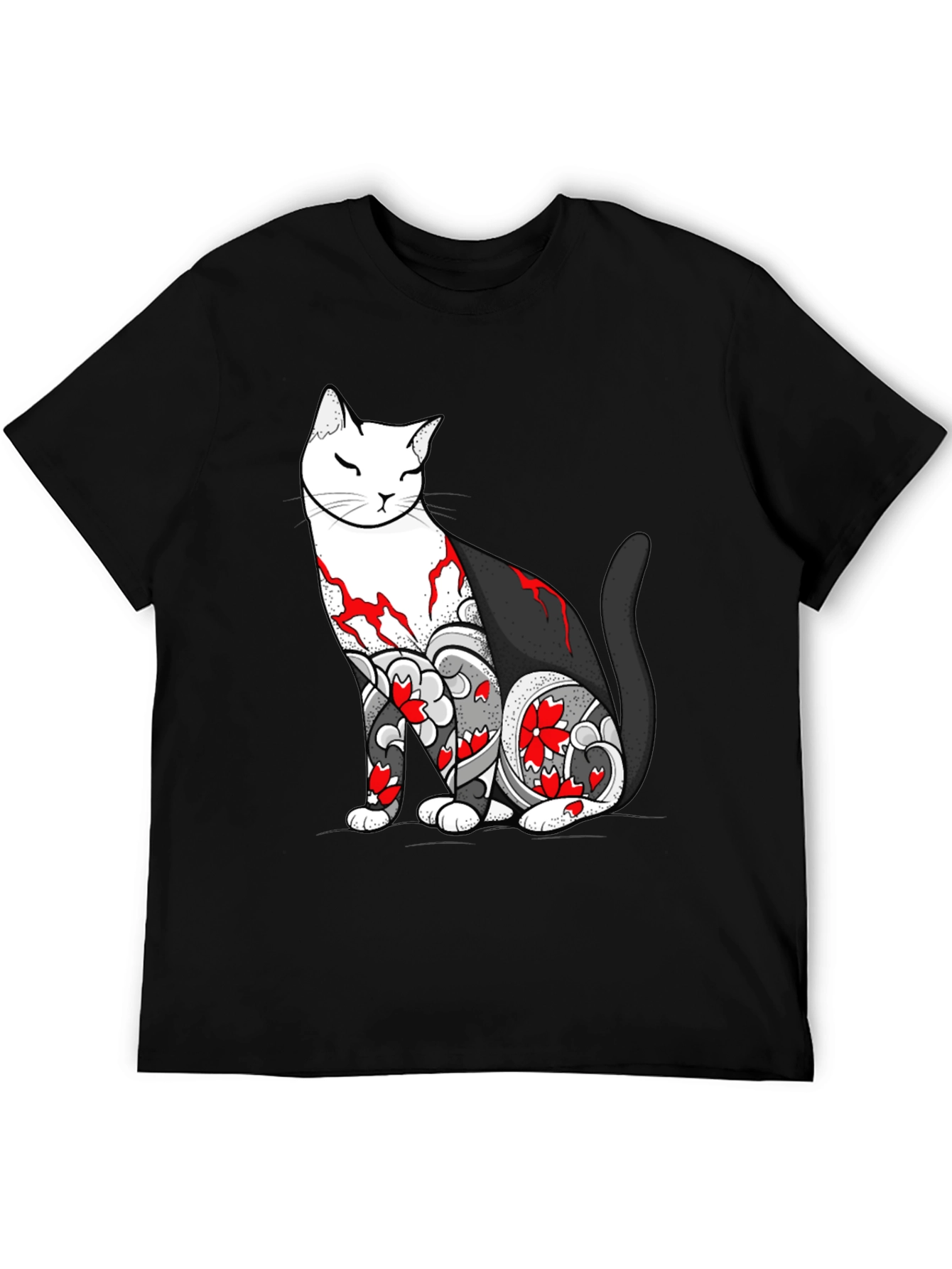Cat Tattoo Graphic Black T-Shirt