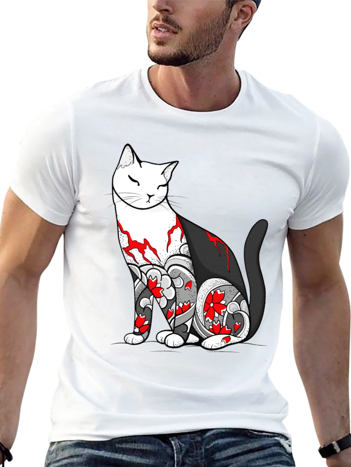 Cat Tattoo Graphic Black T-Shirt