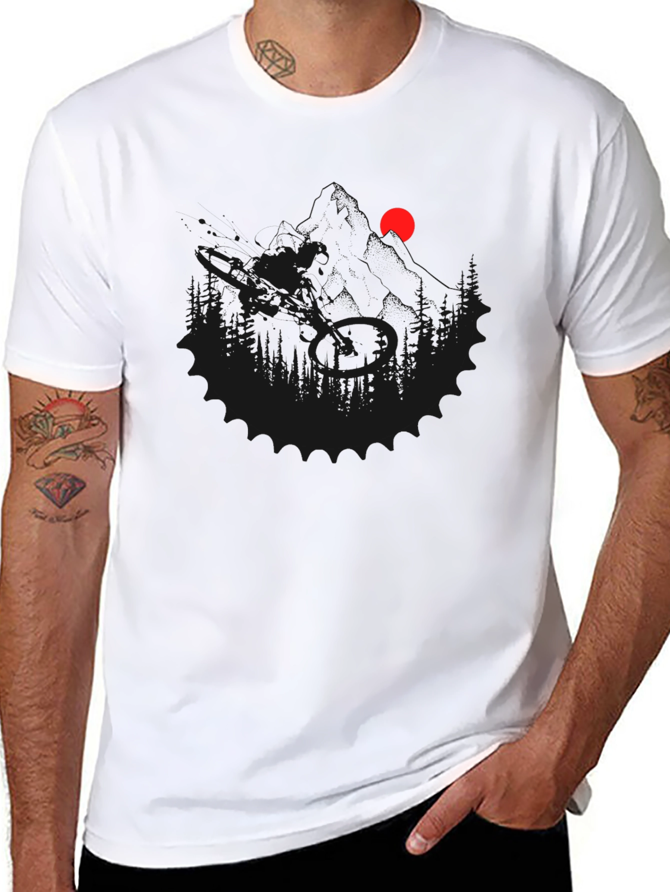 Mens Black Graphic Tee - Mountain Scene