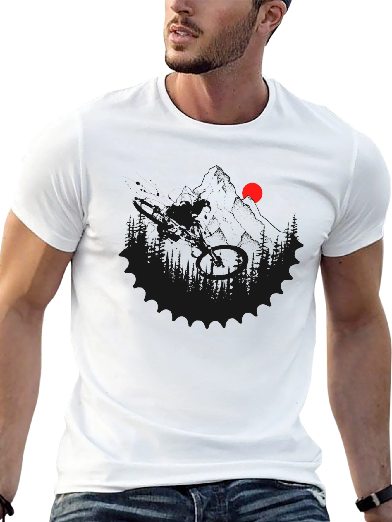 Mens Black Graphic Tee - Mountain Scene
