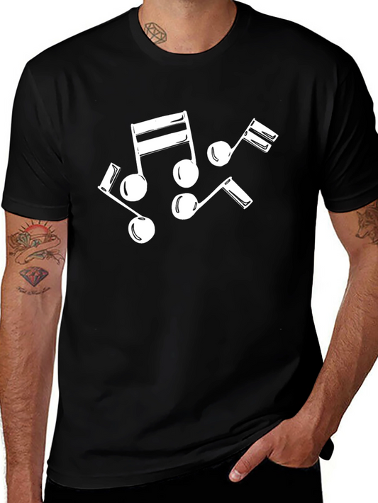 Musical Notes Graphic Tee - Black Cotton T-Shirt