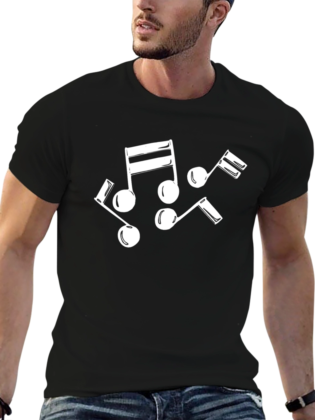 Musical Notes Graphic Tee - Black Cotton T-Shirt