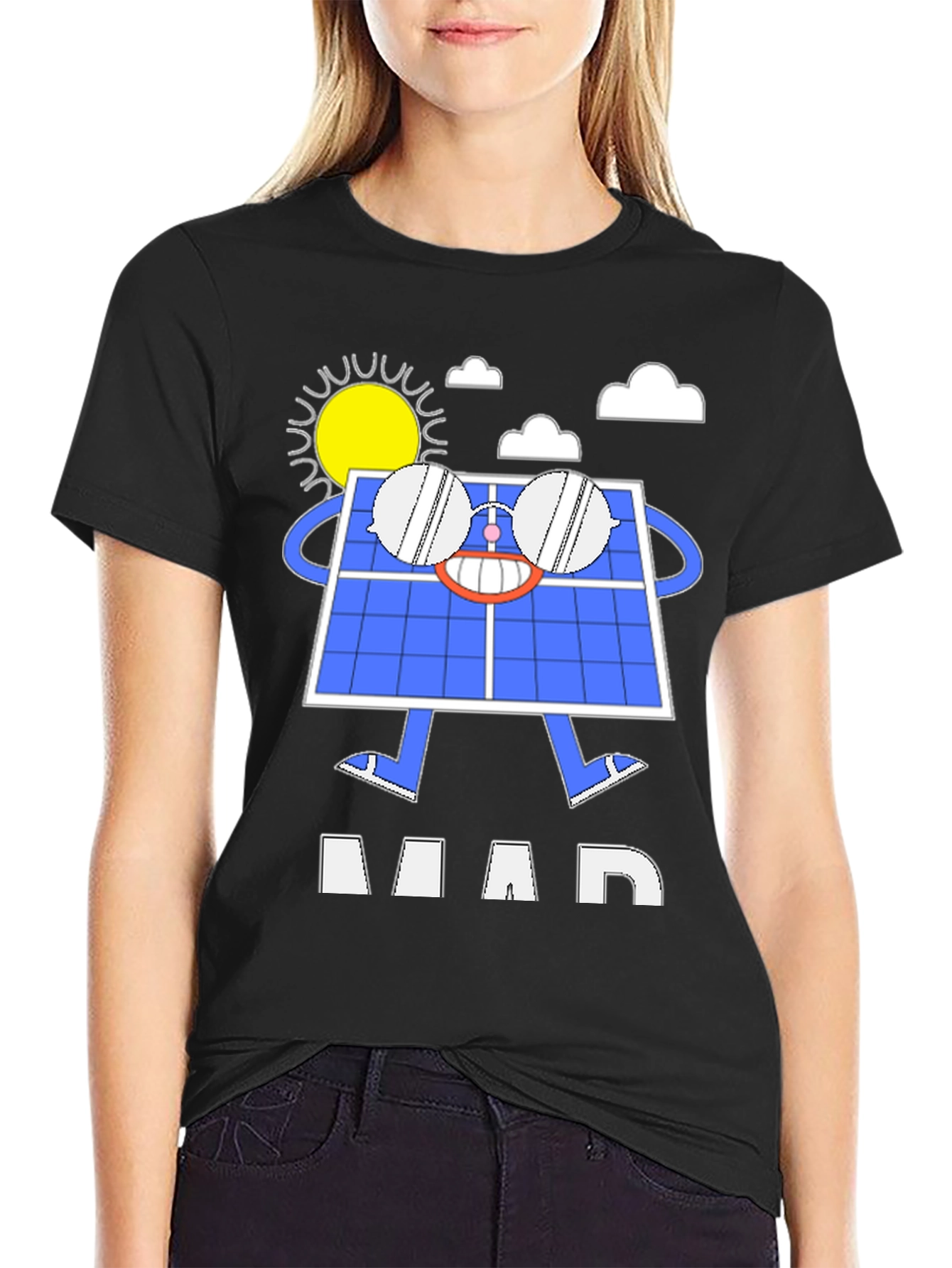 Funny Solar Panel Cartoon Graphic T-Shirt