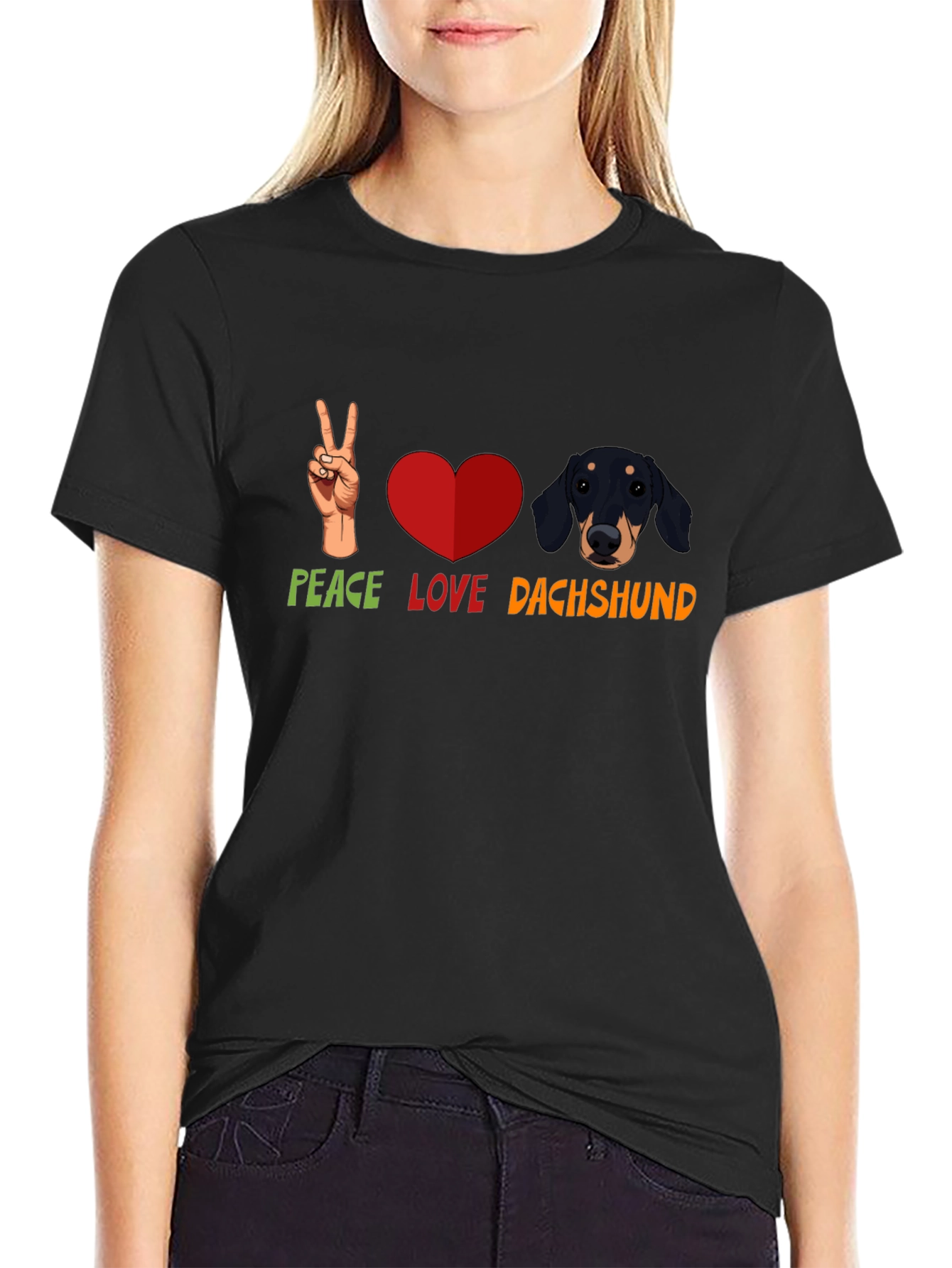 Peace Love Dachshund T-Shirt - Cute Dog Tee
