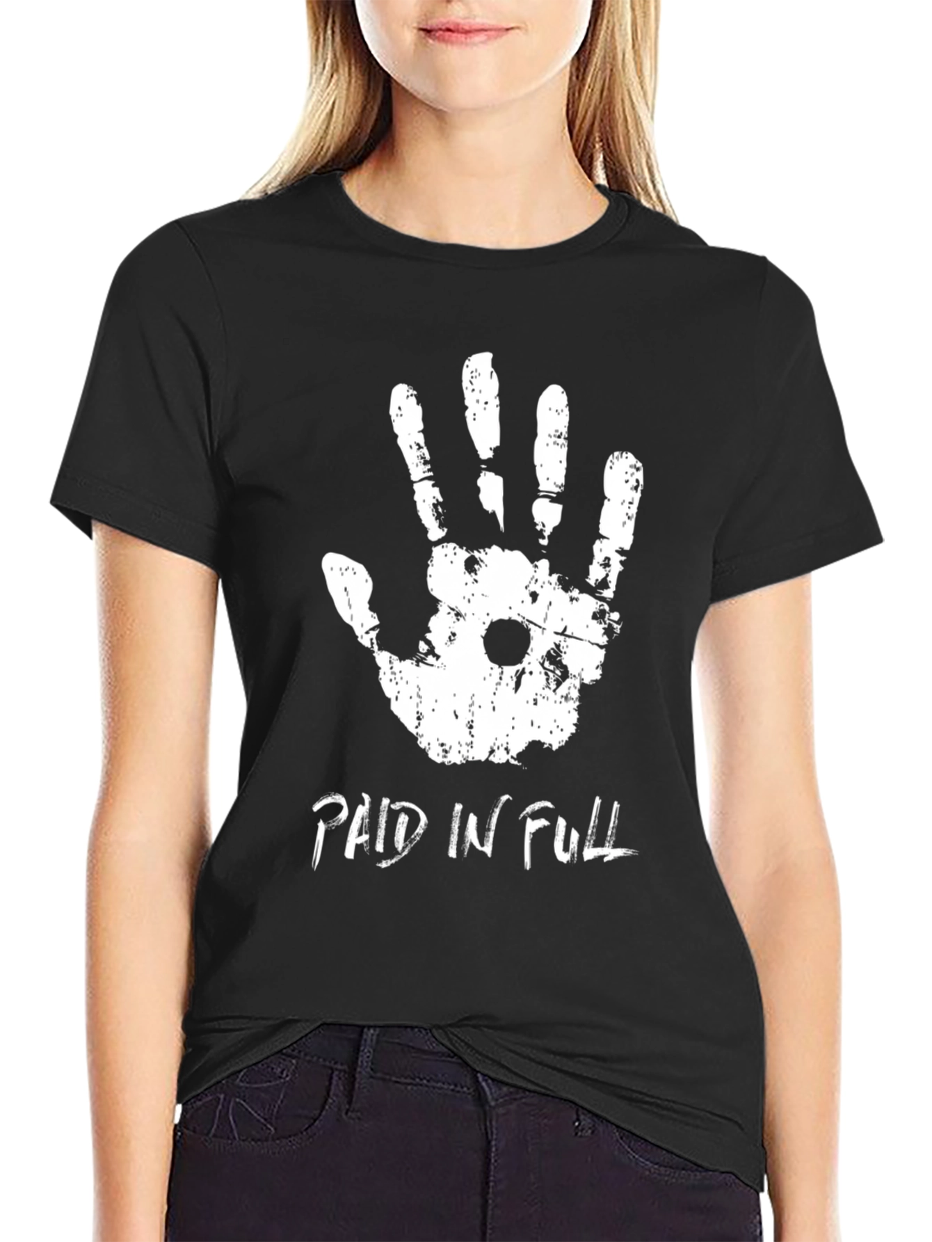 Paid In Full Handprint Graphic Black T-Shirt