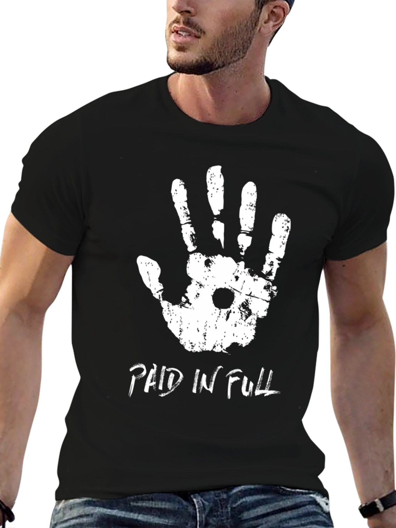 Paid In Full Handprint Graphic Black T-Shirt