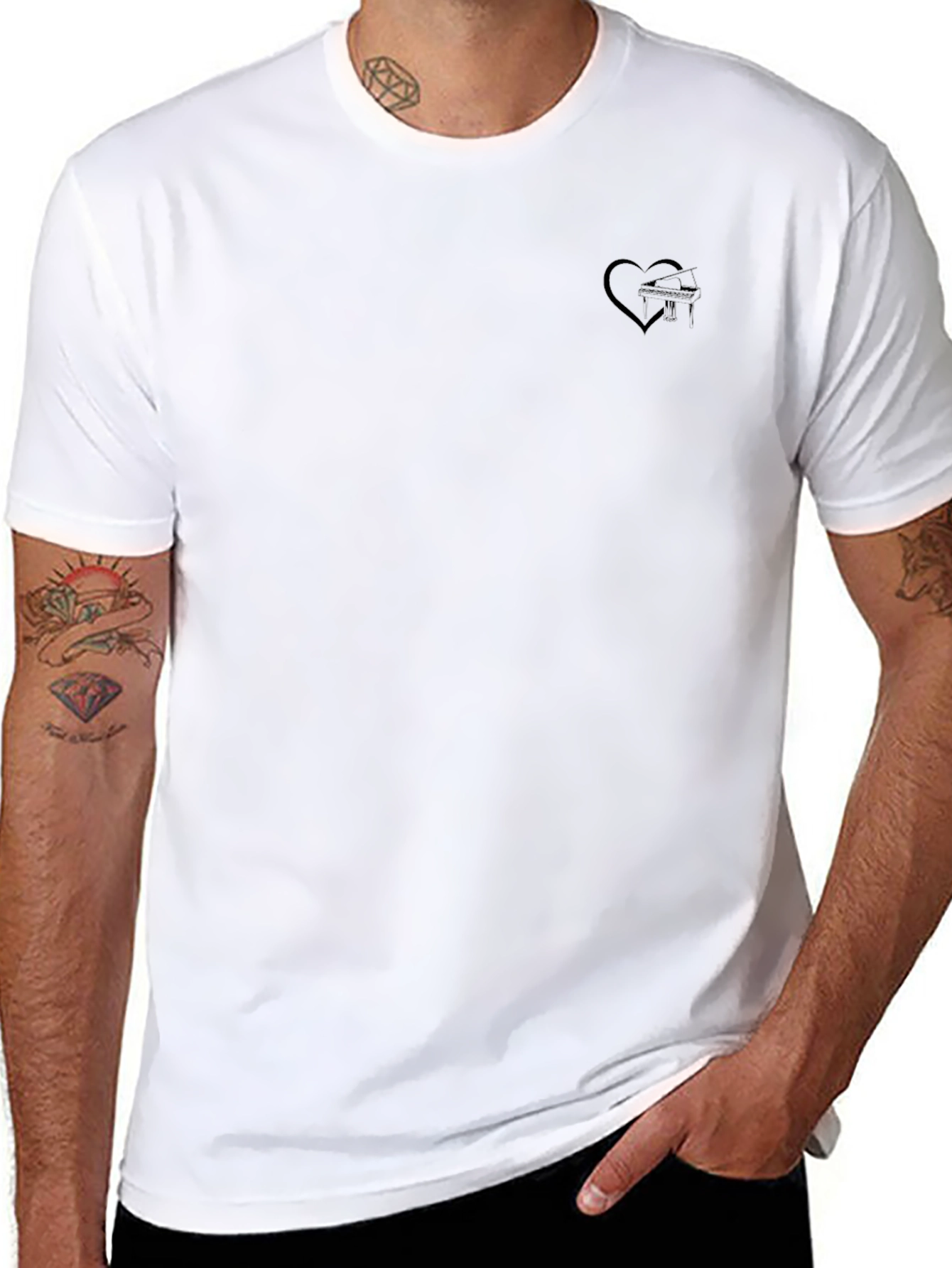 Mens Black Graphic T-Shirt with Heart & Airplane Design