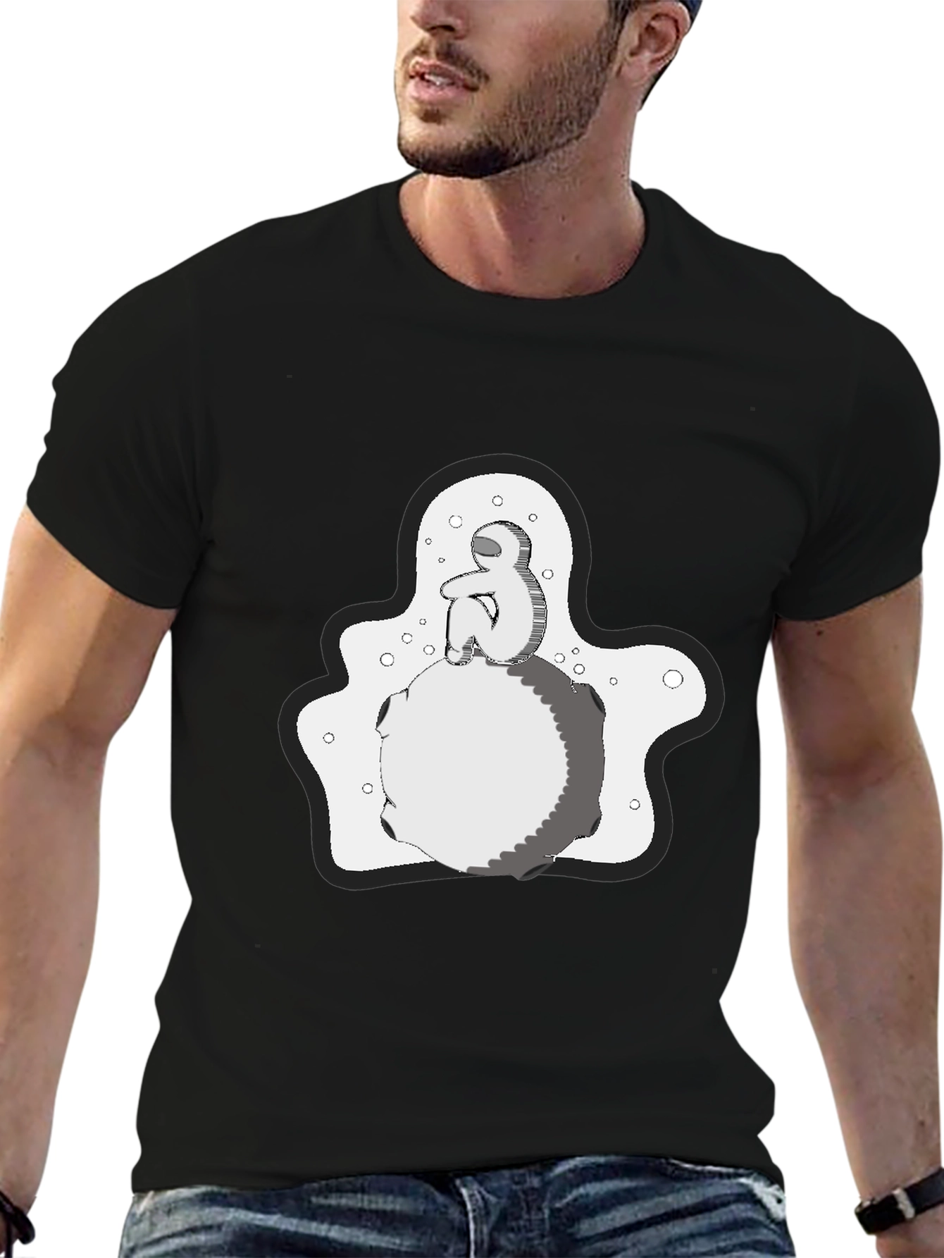 Contemplative Graphic Print T-Shirt - Black