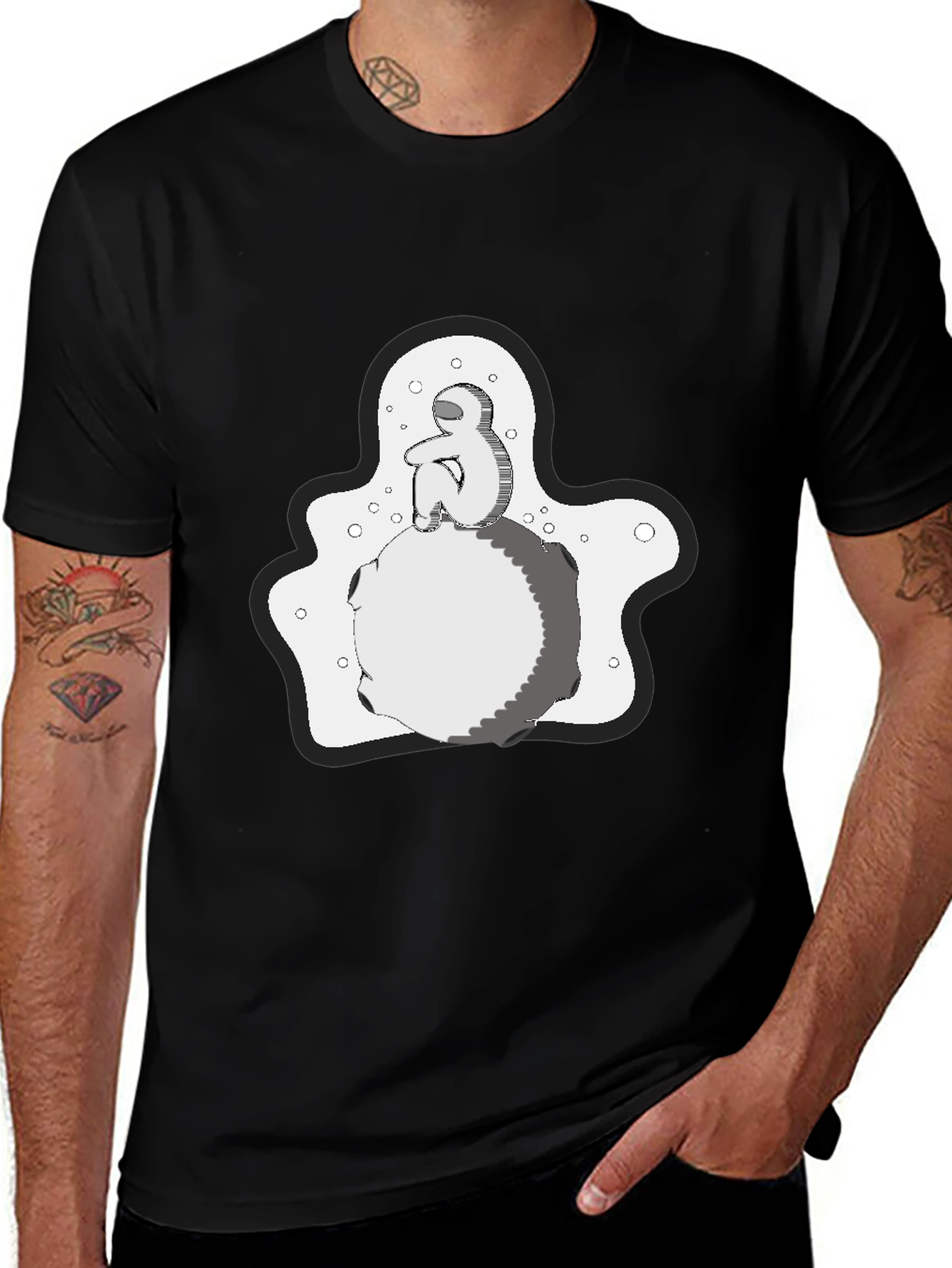 Contemplative Graphic Print T-Shirt - Black