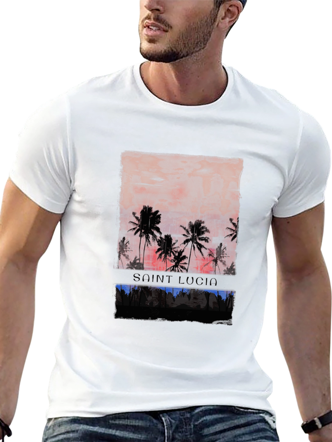 Saint Lucia Palm Sunset Graphic Tee