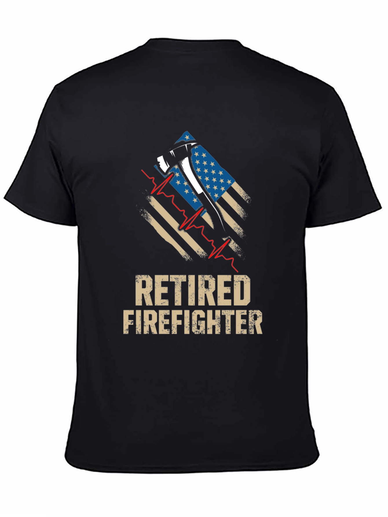 Retired Firefighter Axe American Flag Graphic T-Shirt