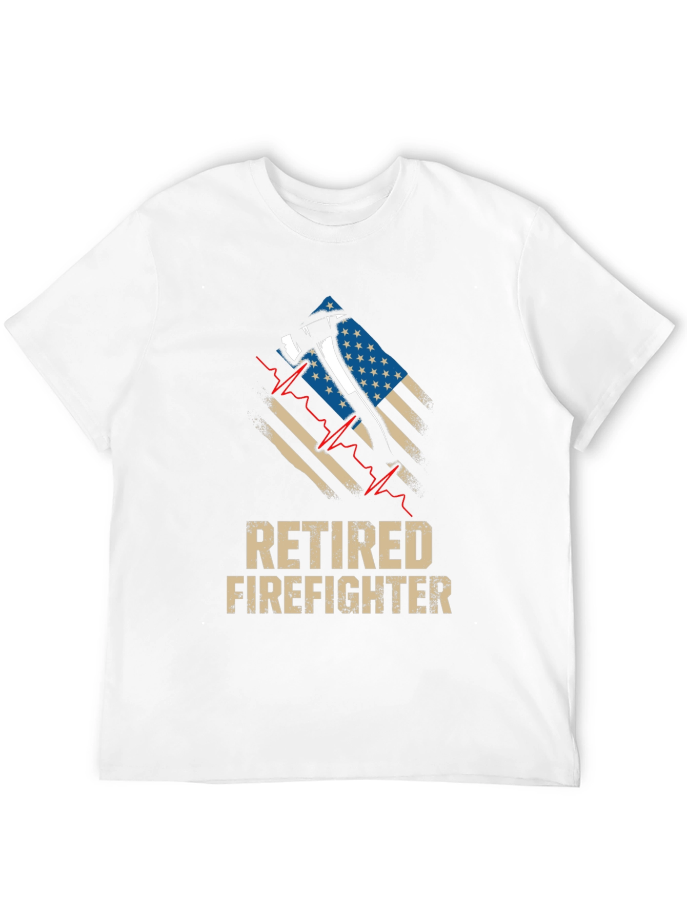 Retired Firefighter Axe American Flag Graphic T-Shirt