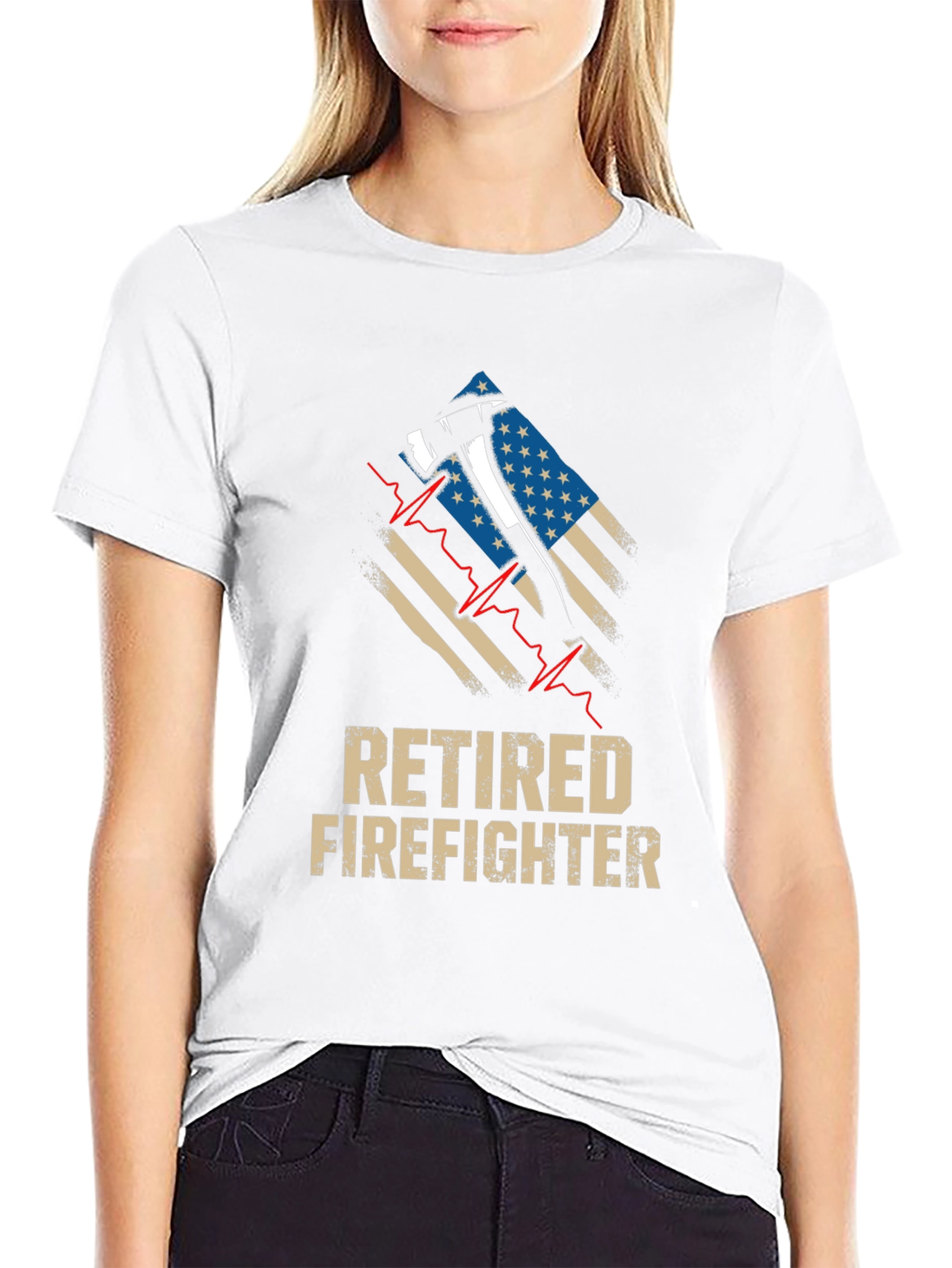 Retired Firefighter Axe American Flag Graphic T-Shirt