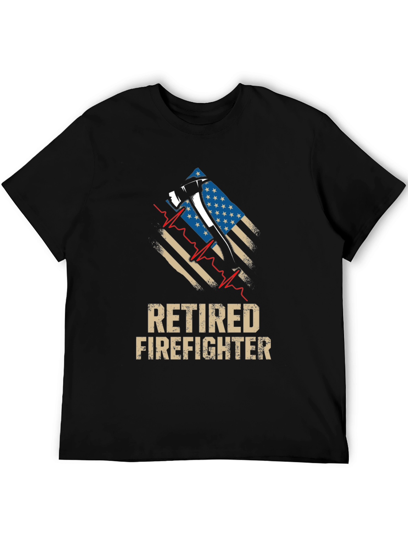 Retired Firefighter Axe American Flag Graphic T-Shirt
