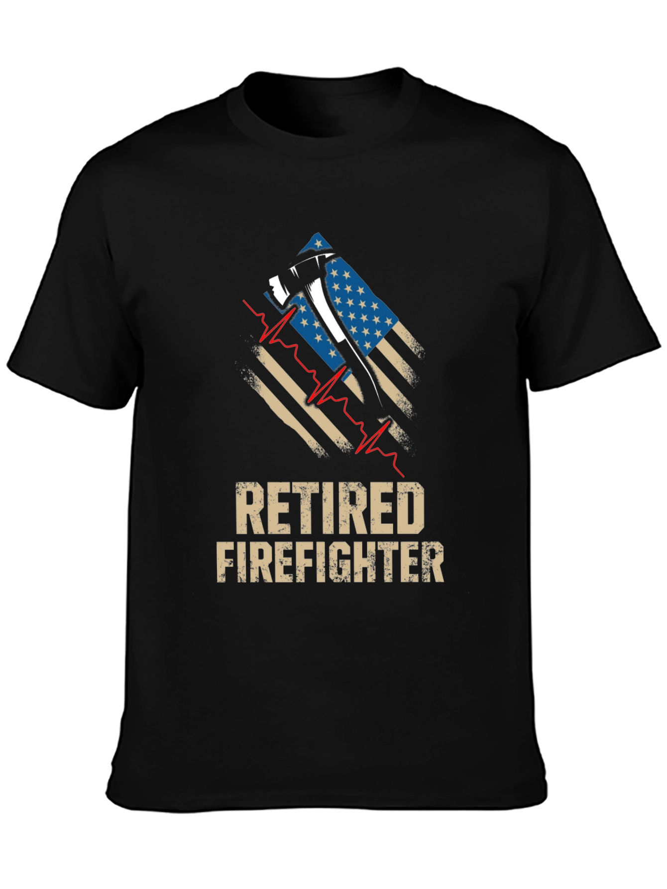 Retired Firefighter Axe American Flag Graphic T-Shirt