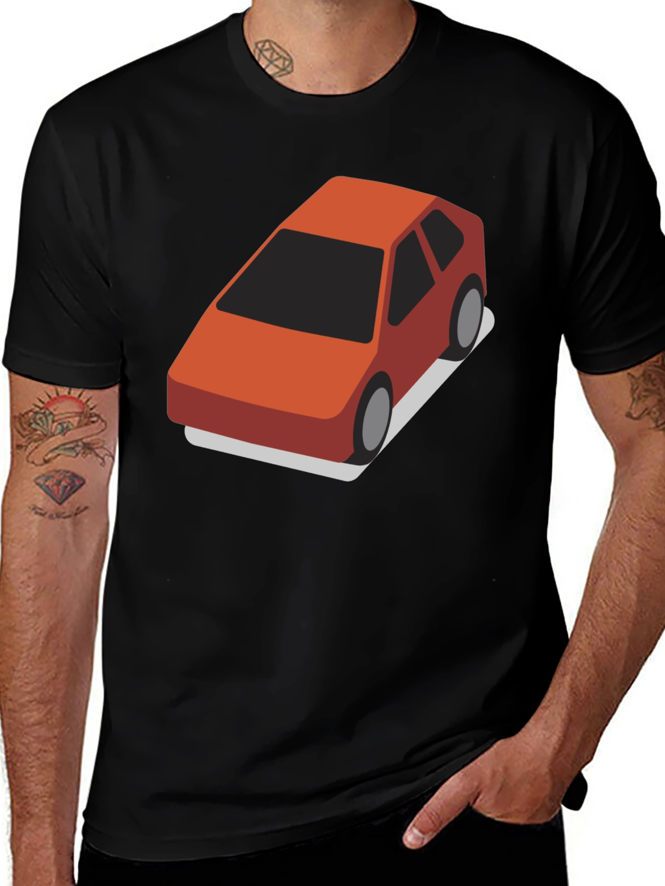 Isometric Car Graphic Tee - Black Cotton Blend T-Shirt