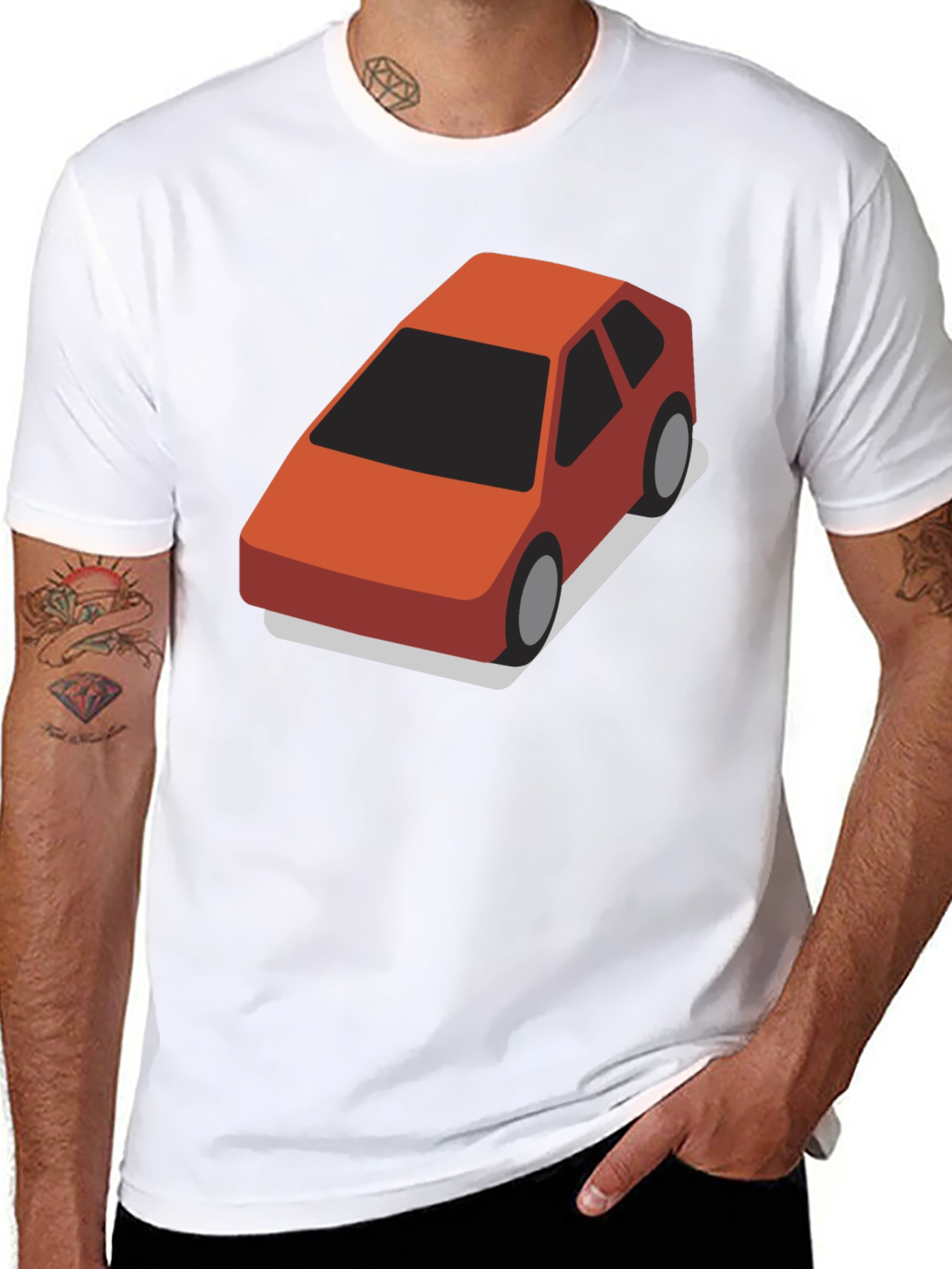 Isometric Car Graphic Tee - Black Cotton Blend T-Shirt