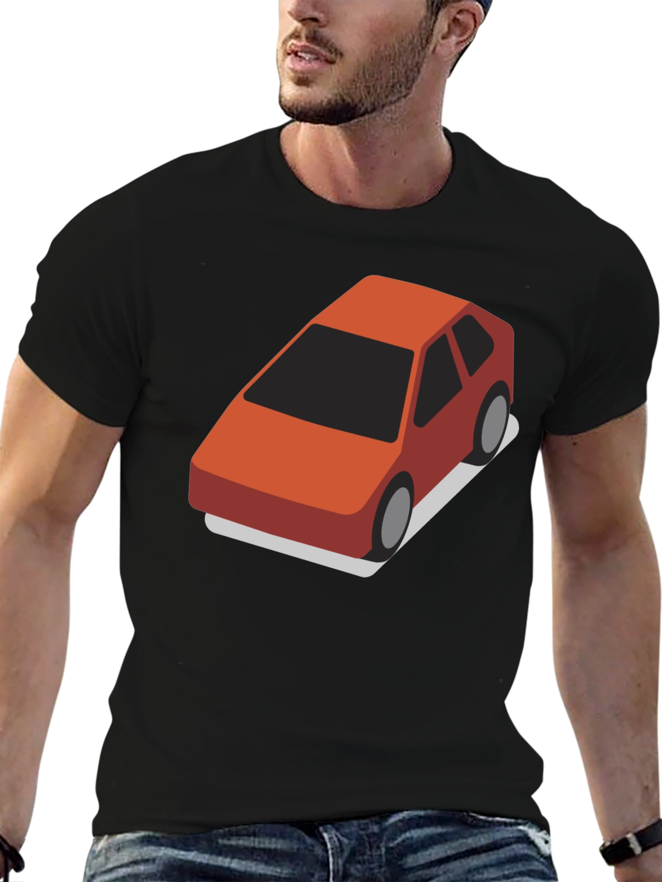 Isometric Car Graphic Tee - Black Cotton Blend T-Shirt