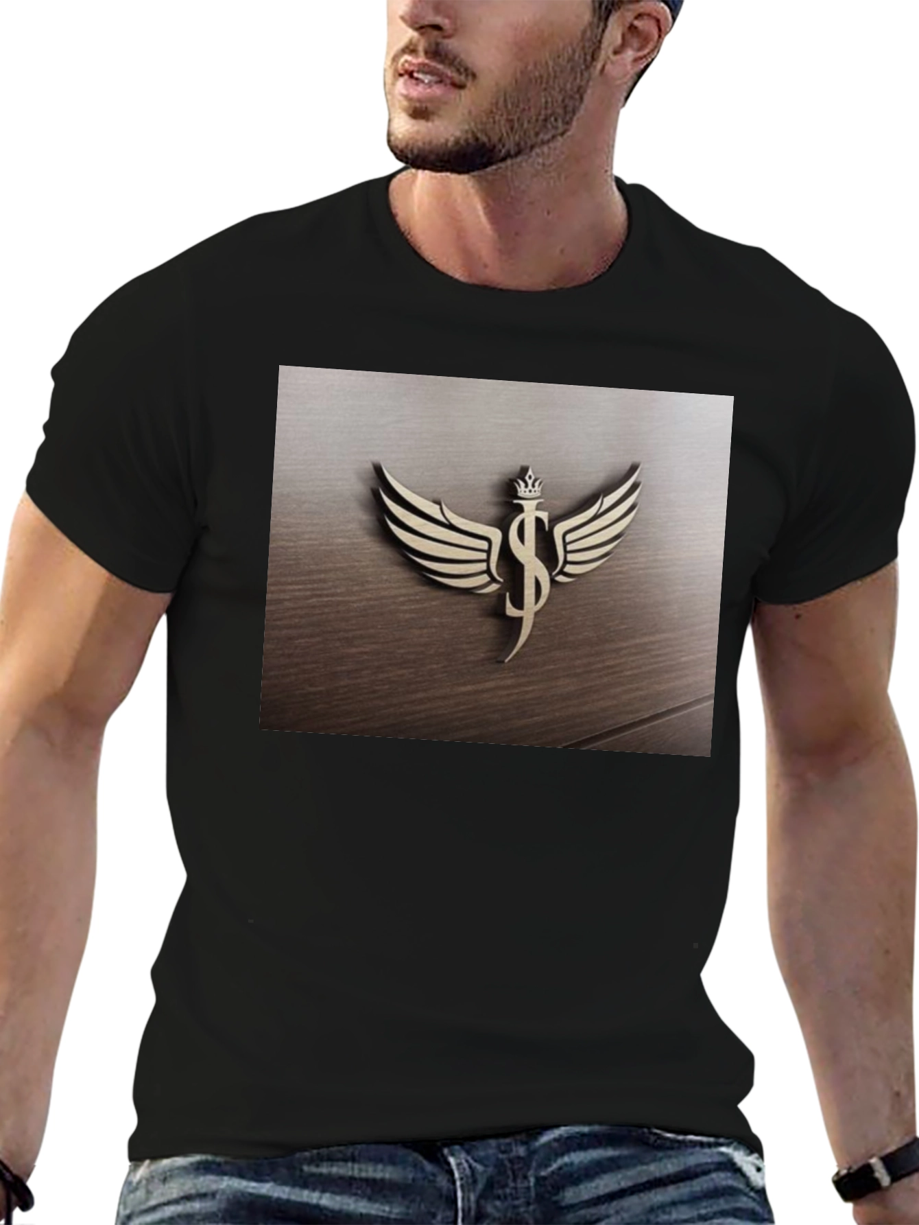 Winged Dollar Sign Crown Graphic T-Shirt - Black