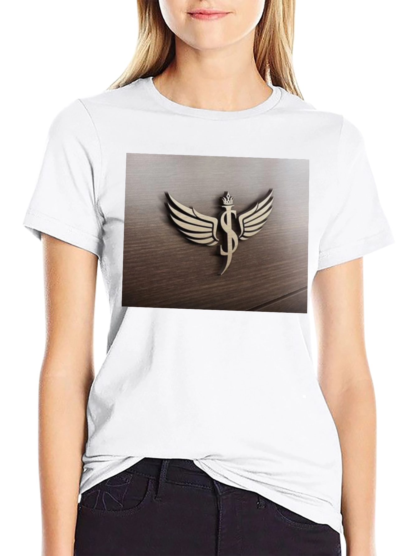 Winged Dollar Sign Crown Graphic T-Shirt - Black