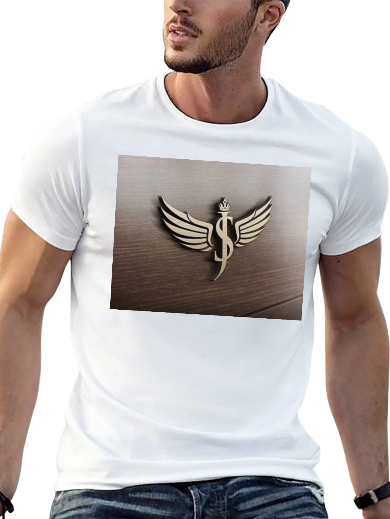 Winged Dollar Sign Crown Graphic T-Shirt - Black