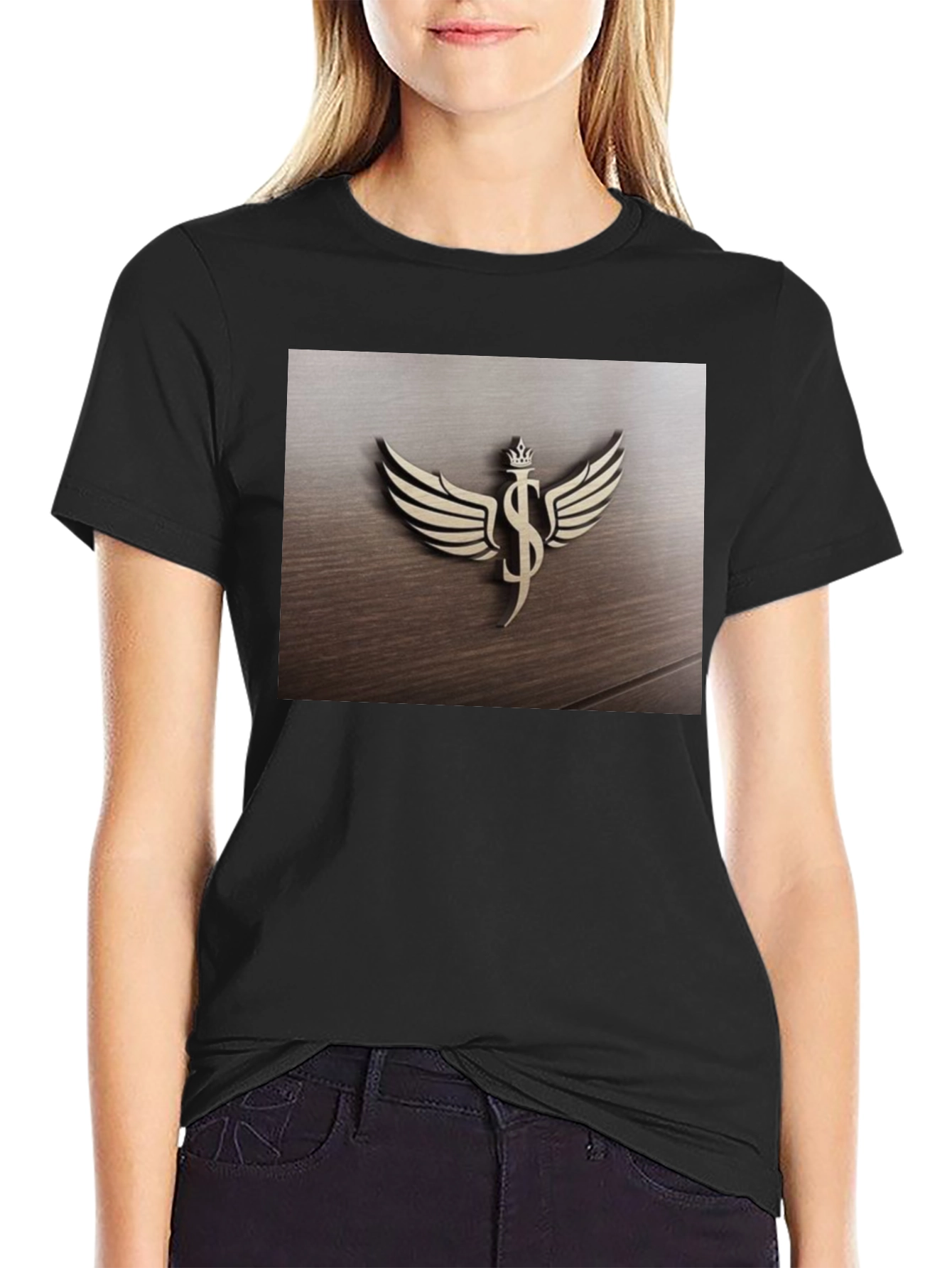 Winged Dollar Sign Crown Graphic T-Shirt - Black