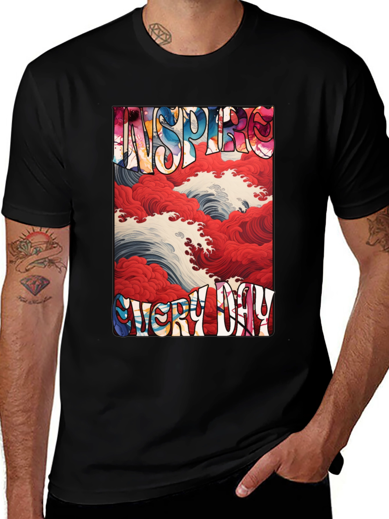 Inspire Every Day Graphic Tee - Artistic Wave Design