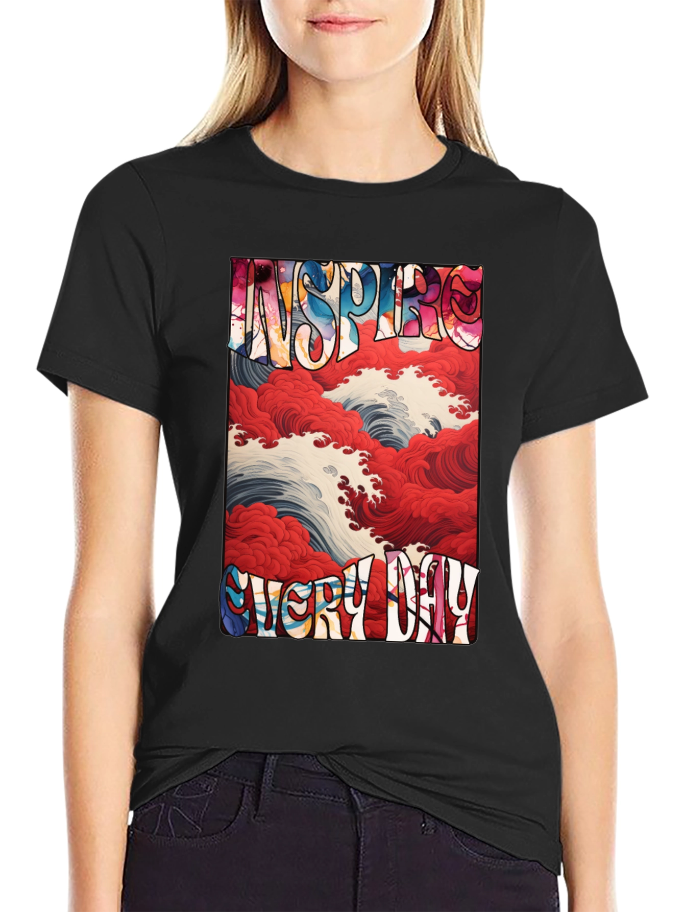 Inspire Every Day Graphic Tee - Artistic Wave Design