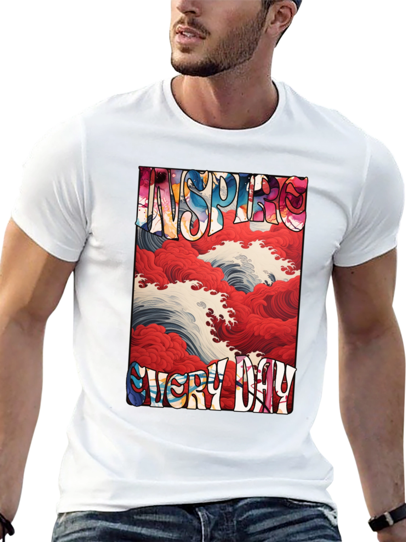Inspire Every Day Graphic Tee - Artistic Wave Design