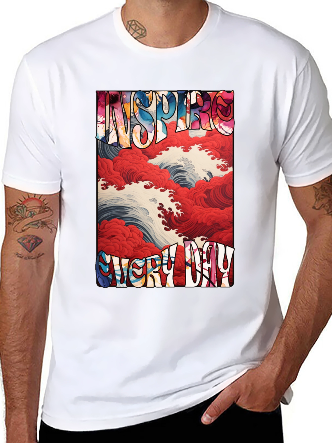 Inspire Every Day Graphic Tee - Artistic Wave Design