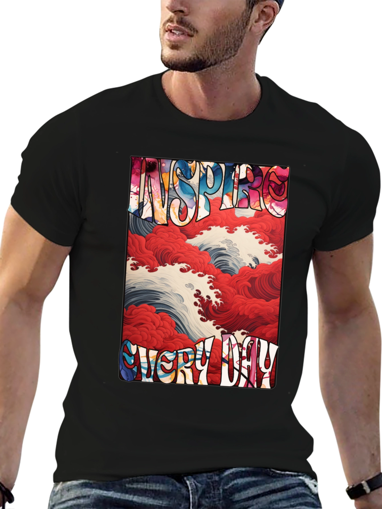 Inspire Every Day Graphic Tee - Artistic Wave Design