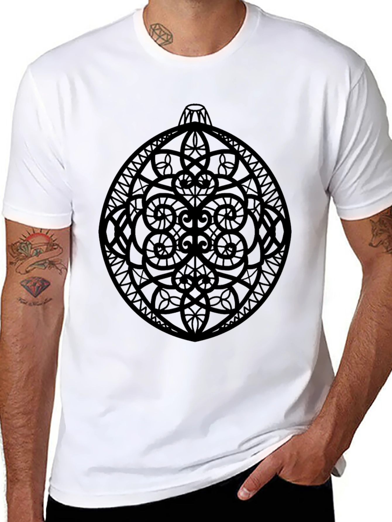 Ornament Graphic Tee - Stylish Black Cotton T-Shirt