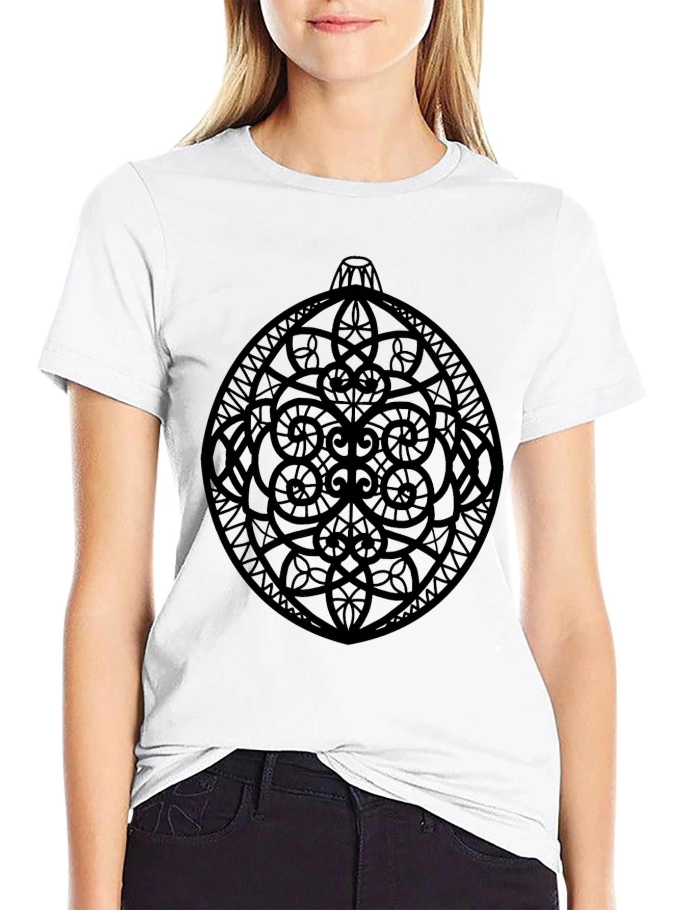 Ornament Graphic Tee - Stylish Black Cotton T-Shirt