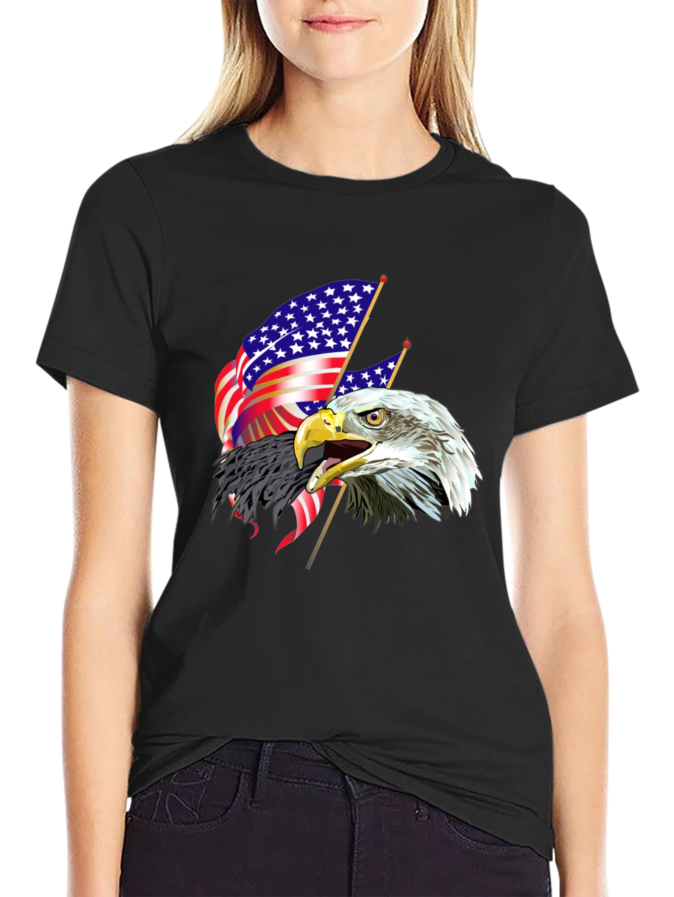 Patriotic Eagle & US Flag Graphic T-Shirt