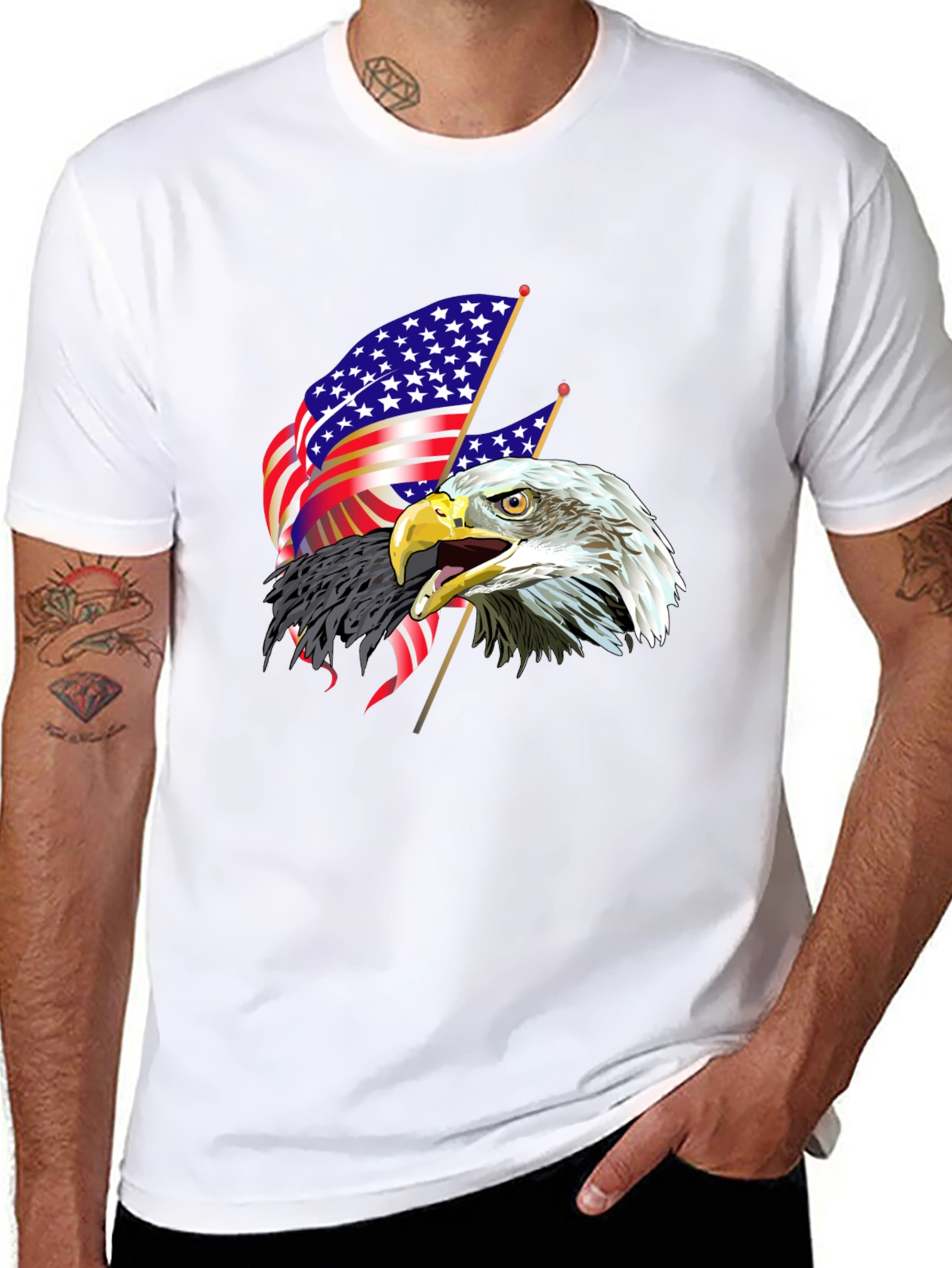 Patriotic Eagle & US Flag Graphic T-Shirt