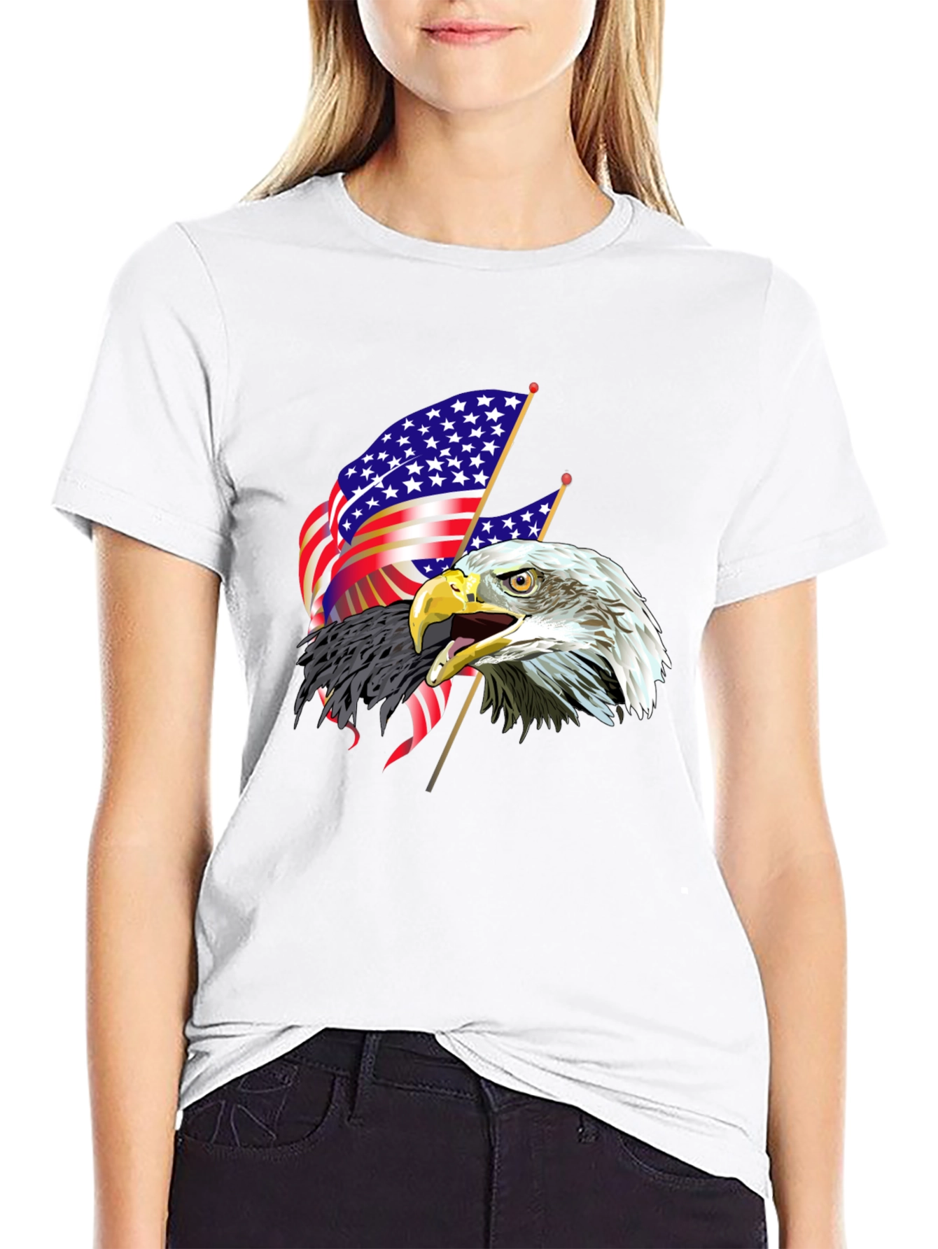 Patriotic Eagle & US Flag Graphic T-Shirt