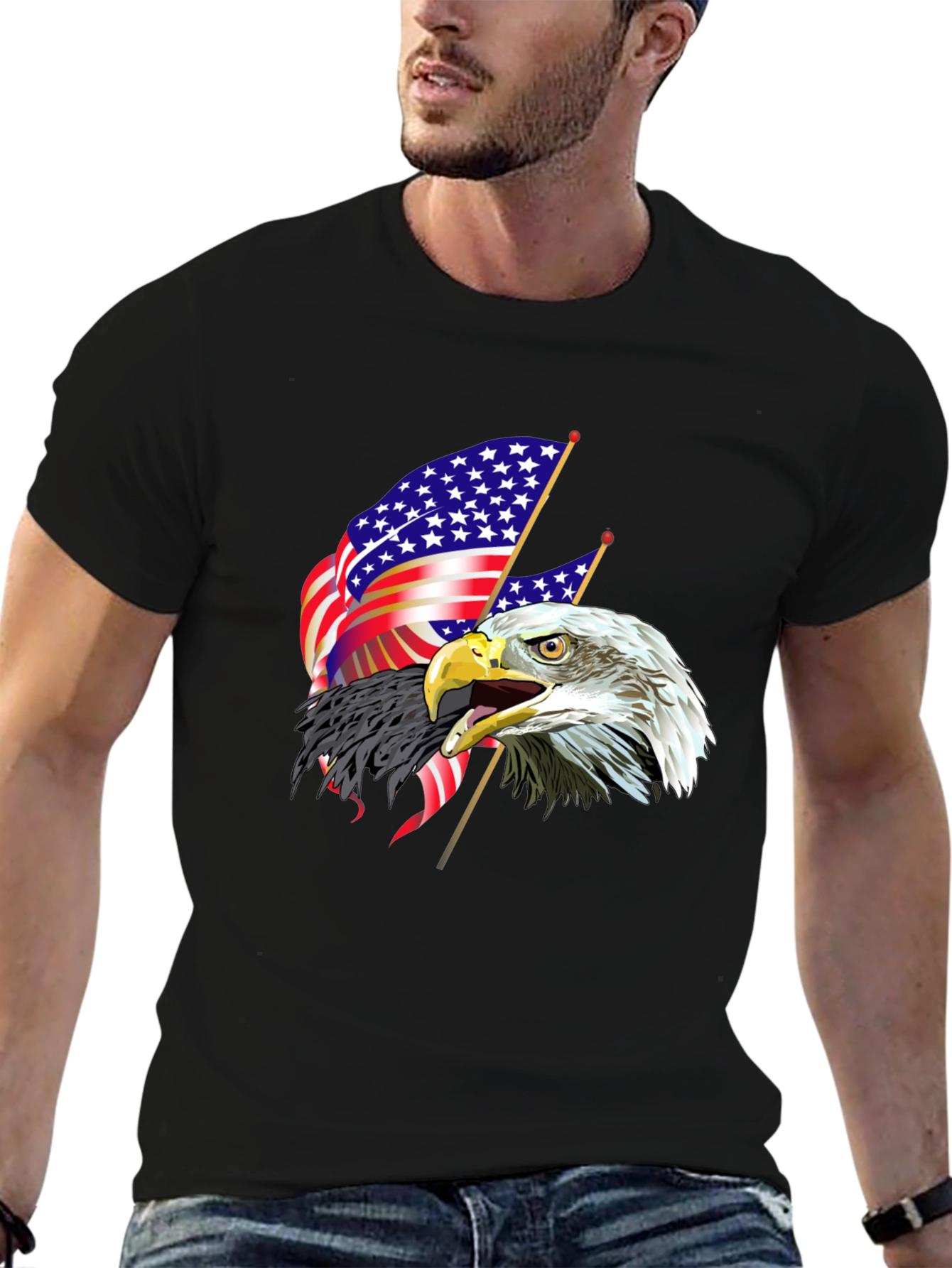 Patriotic Eagle & US Flag Graphic T-Shirt