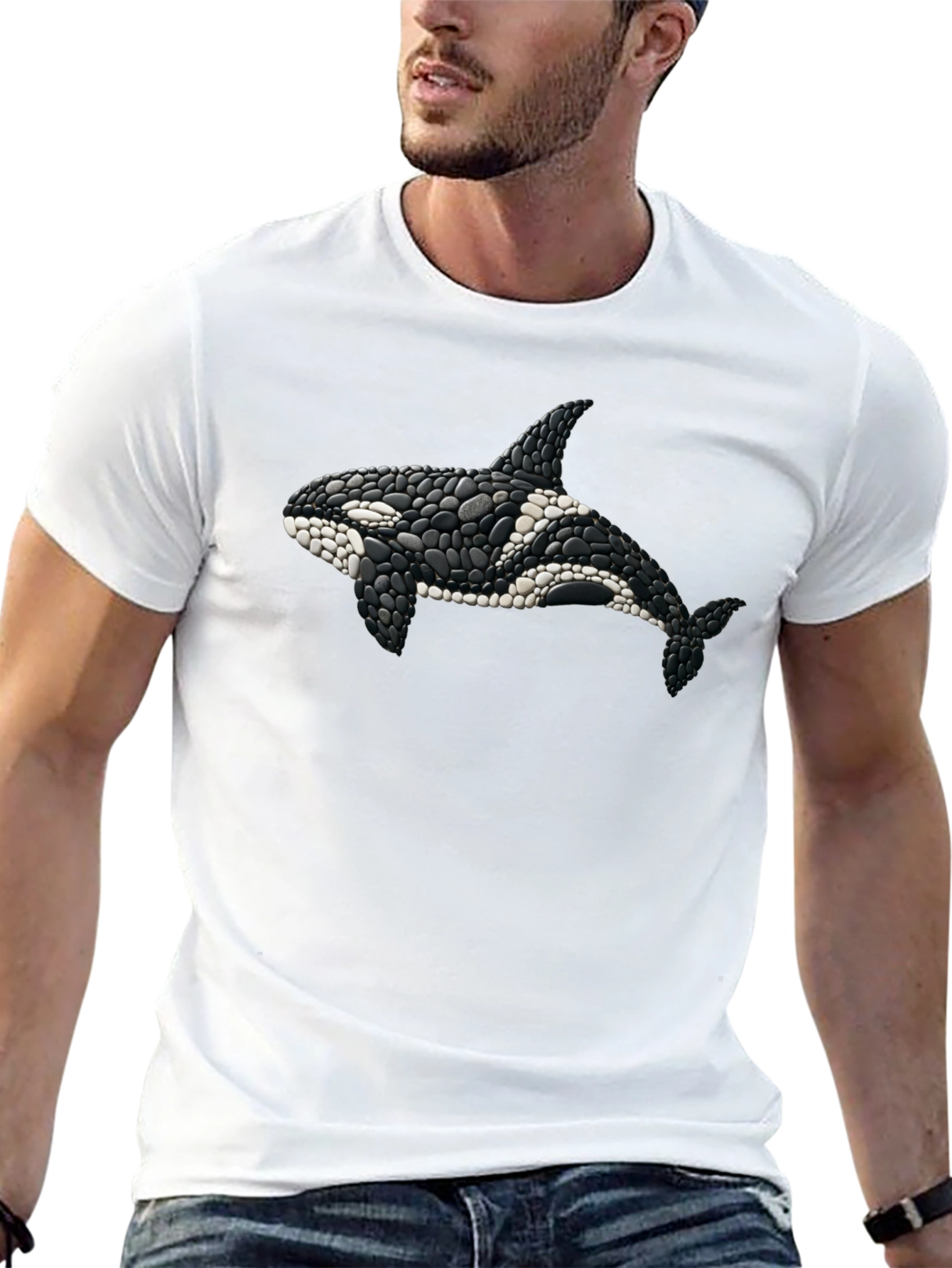 Orca Whale Stone Art Black T-Shirt