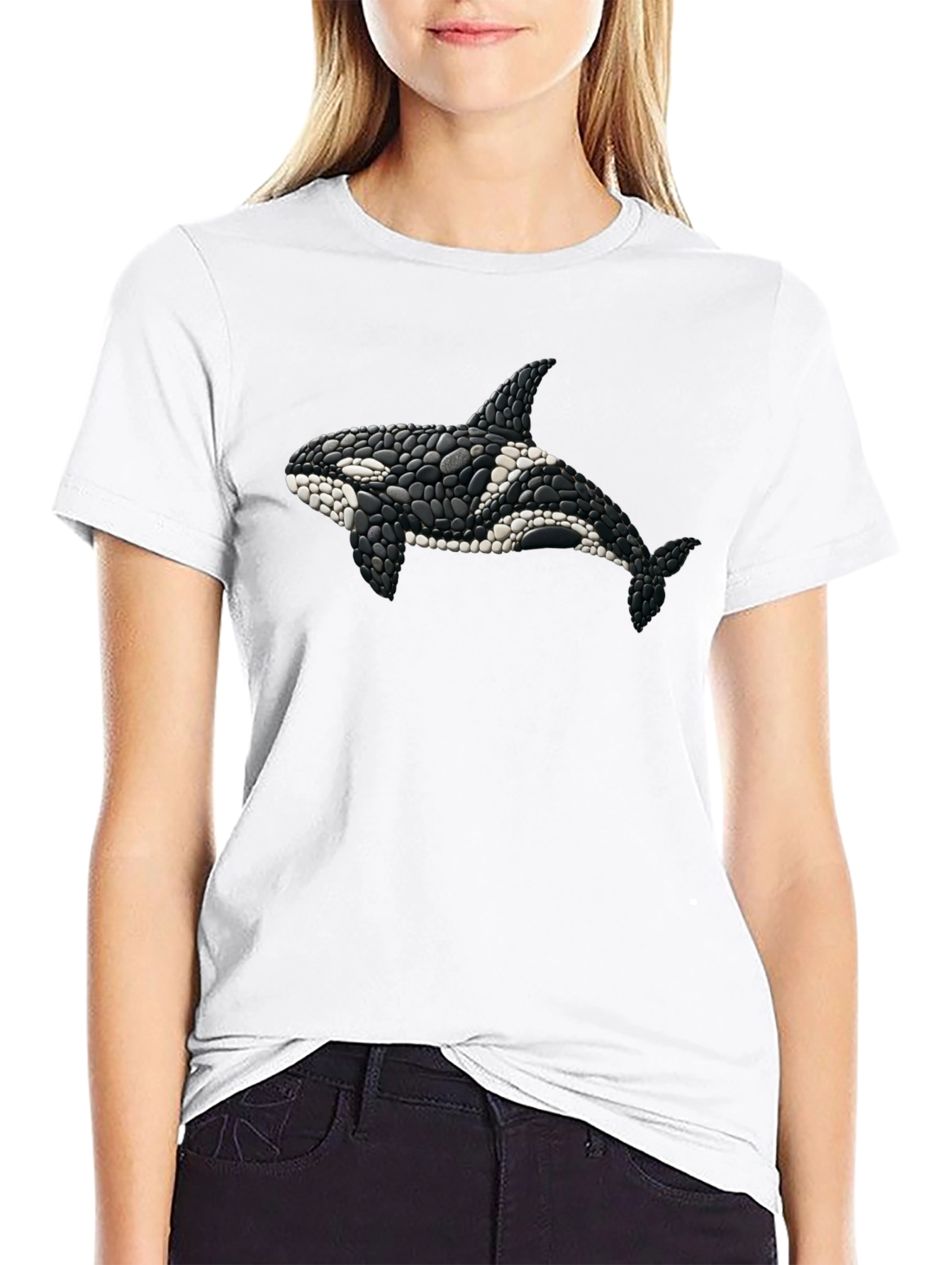 Orca Whale Stone Art Black T-Shirt