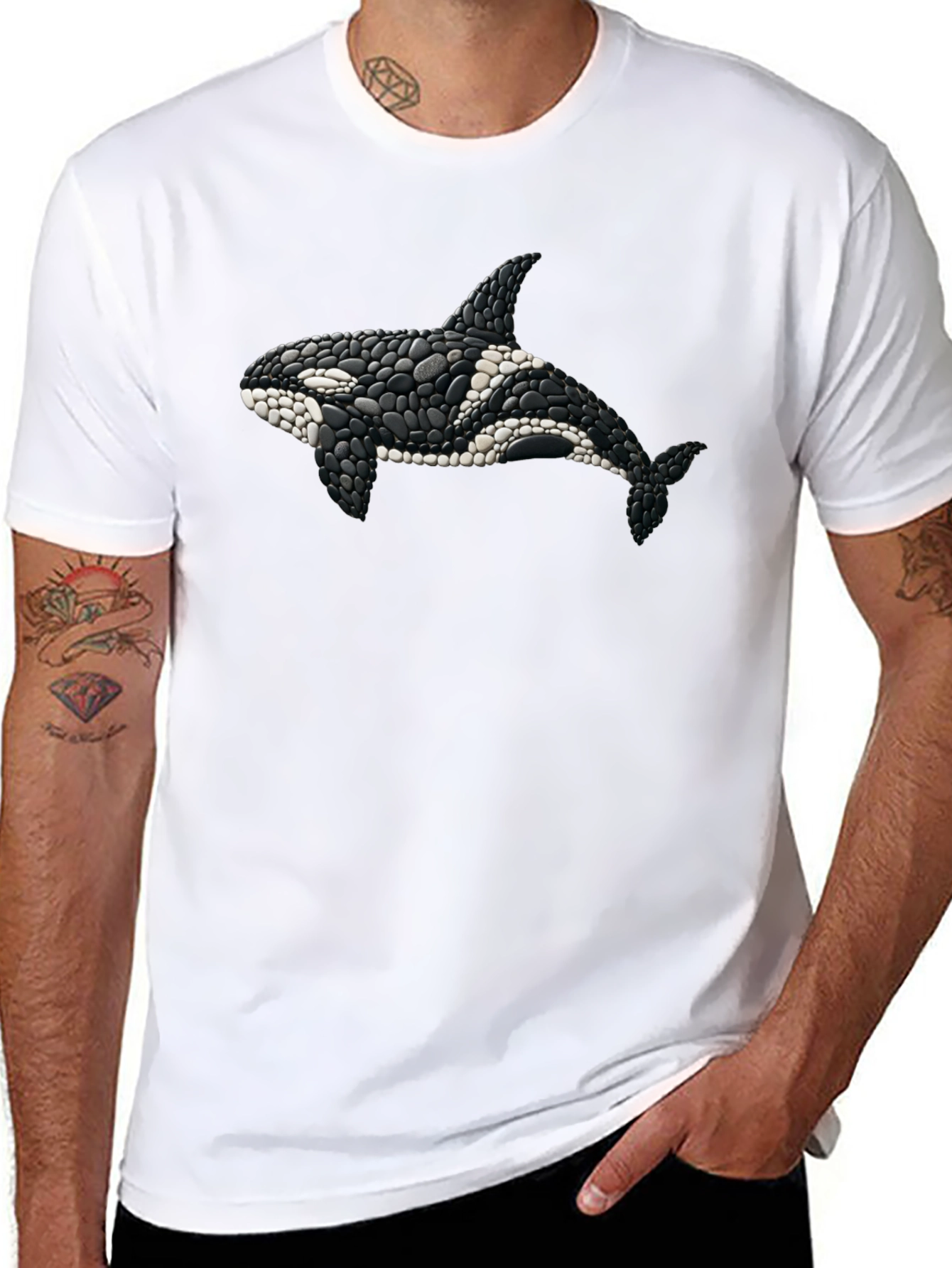 Orca Whale Stone Art Black T-Shirt
