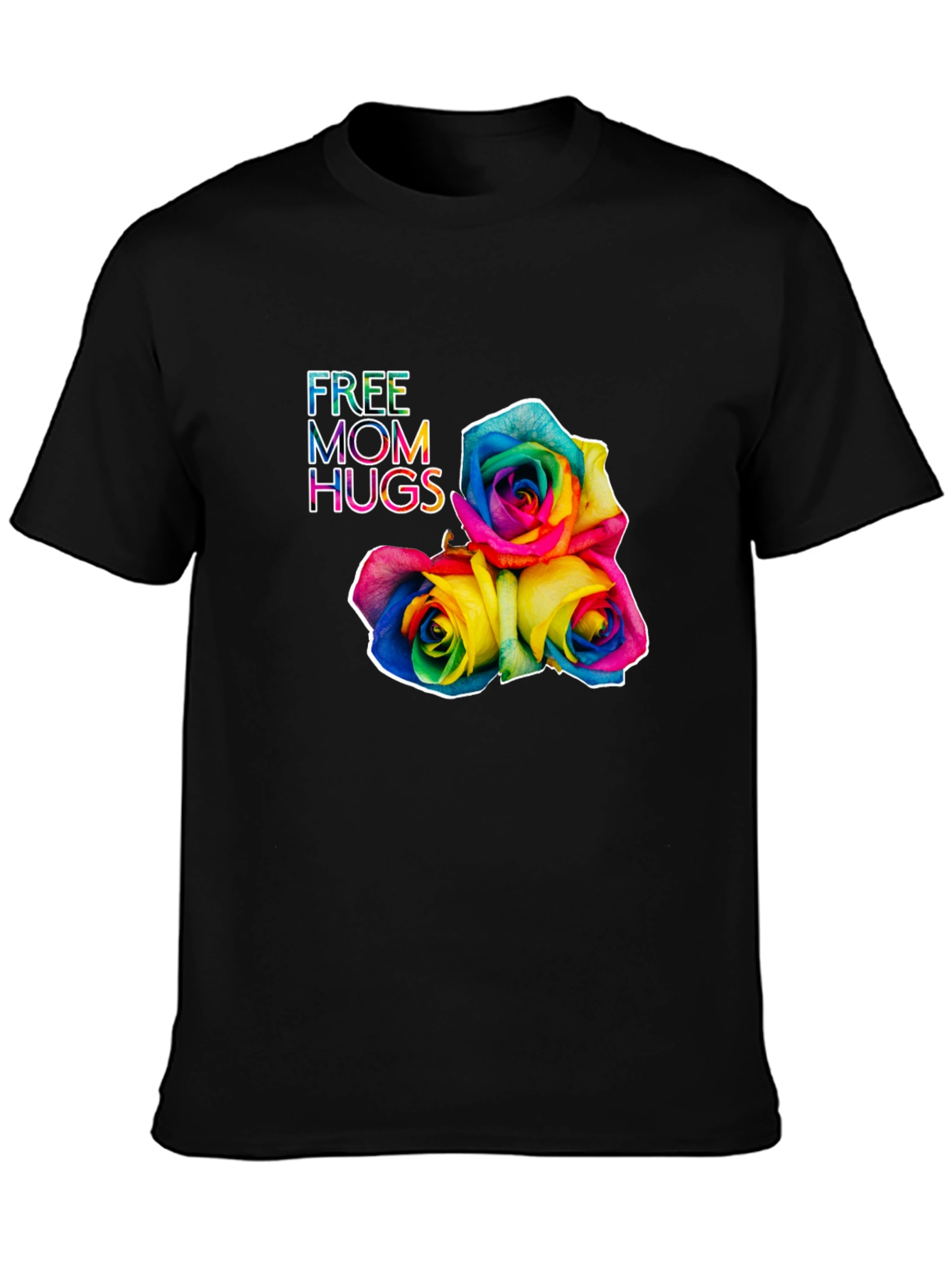 Free Mom Hugs Rainbow Roses Black T-Shirt
