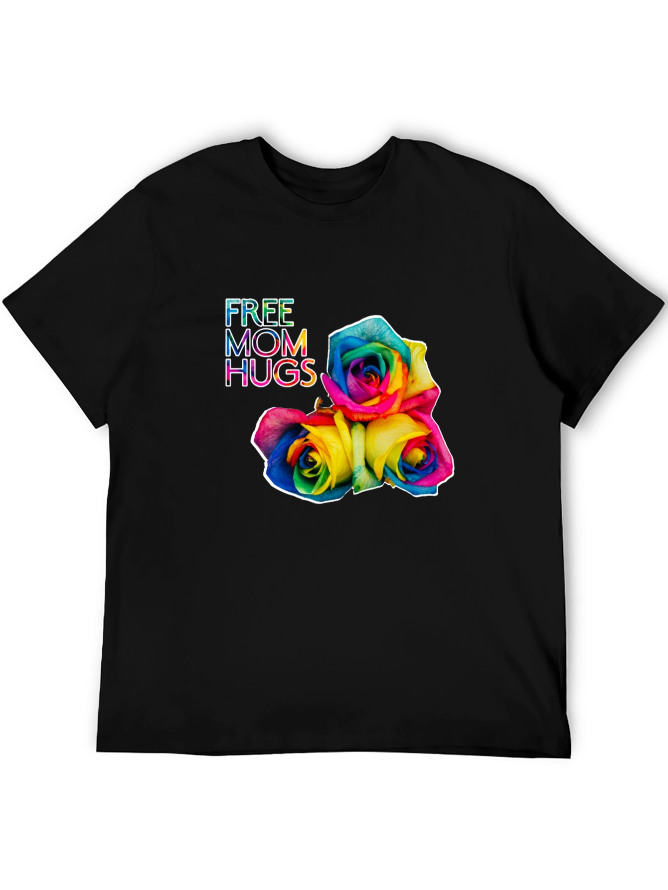Free Mom Hugs Rainbow Roses Black T-Shirt