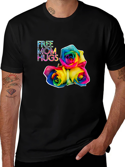 Free Mom Hugs Rainbow Roses Black T-Shirt