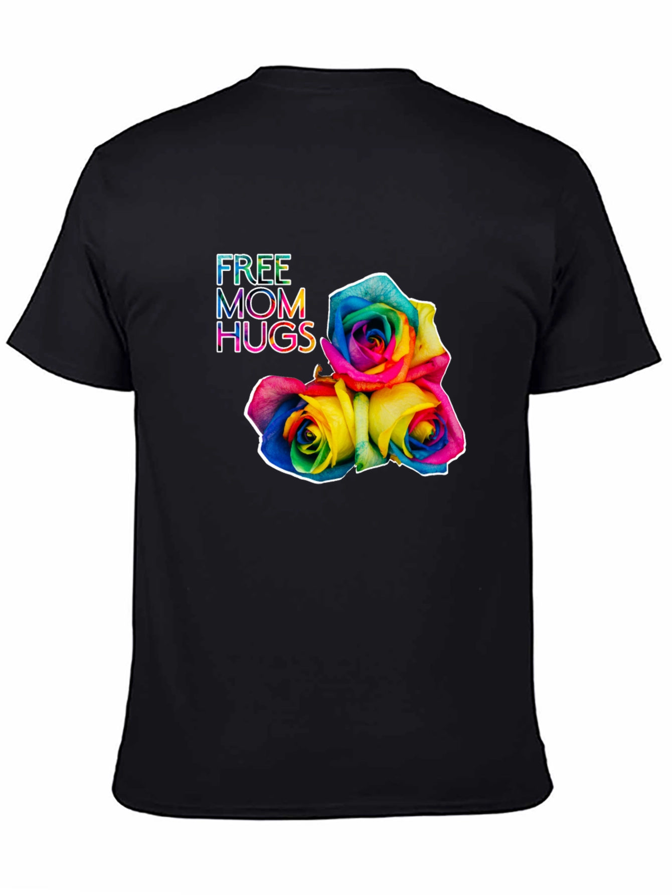 Free Mom Hugs Rainbow Roses Black T-Shirt
