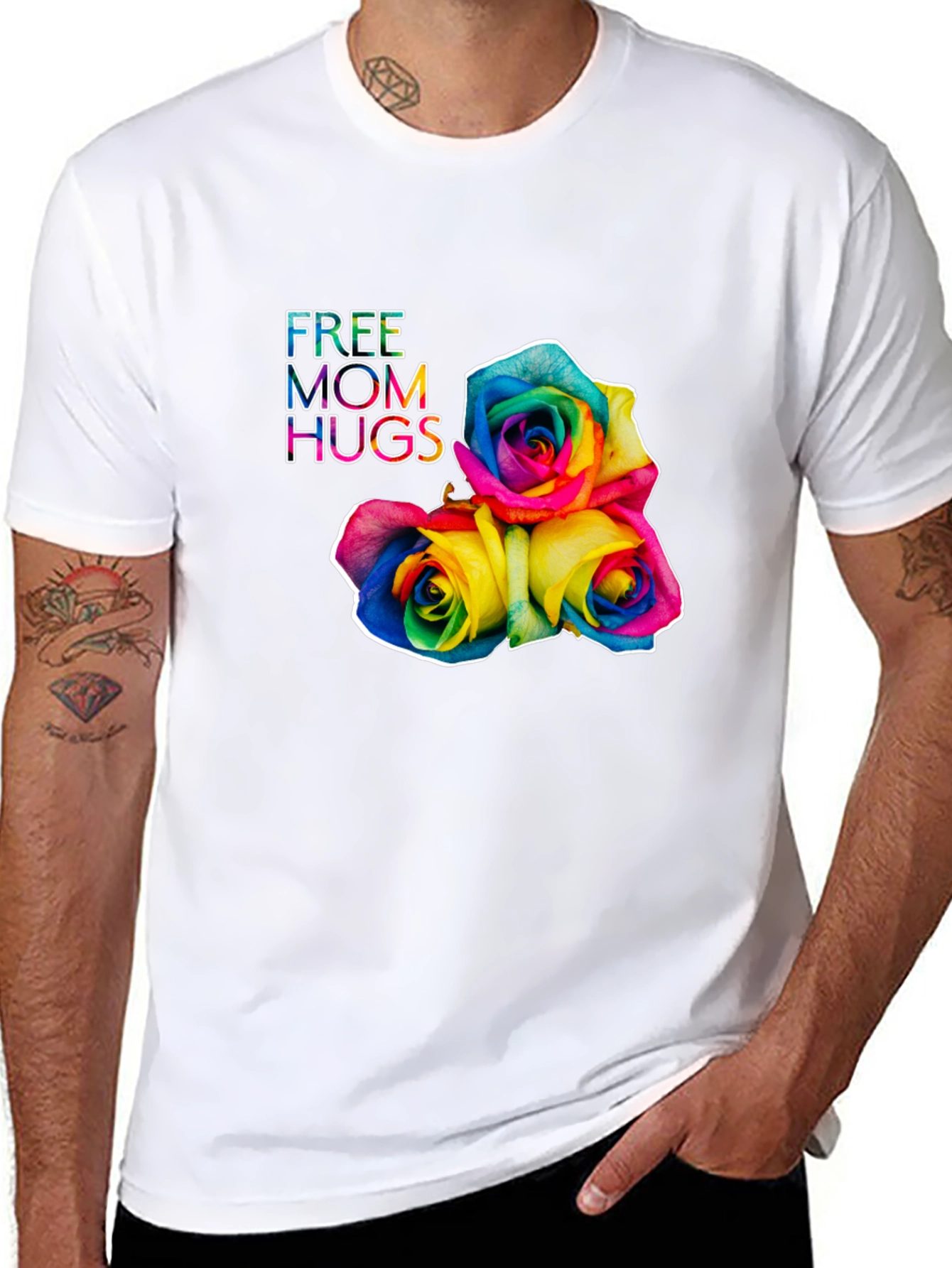 Free Mom Hugs Rainbow Roses Black T-Shirt