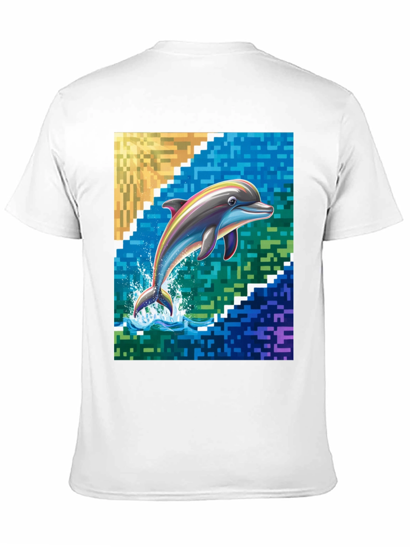 Dolphin Pixel Art Graphic Tee - Mens Black T-Shirt