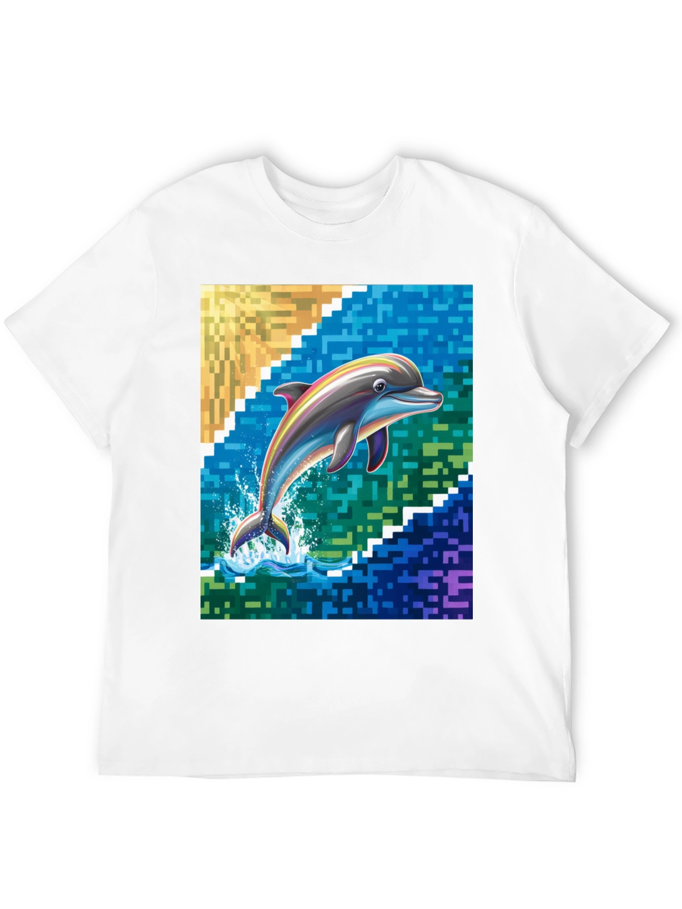 Dolphin Pixel Art Graphic Tee - Mens Black T-Shirt